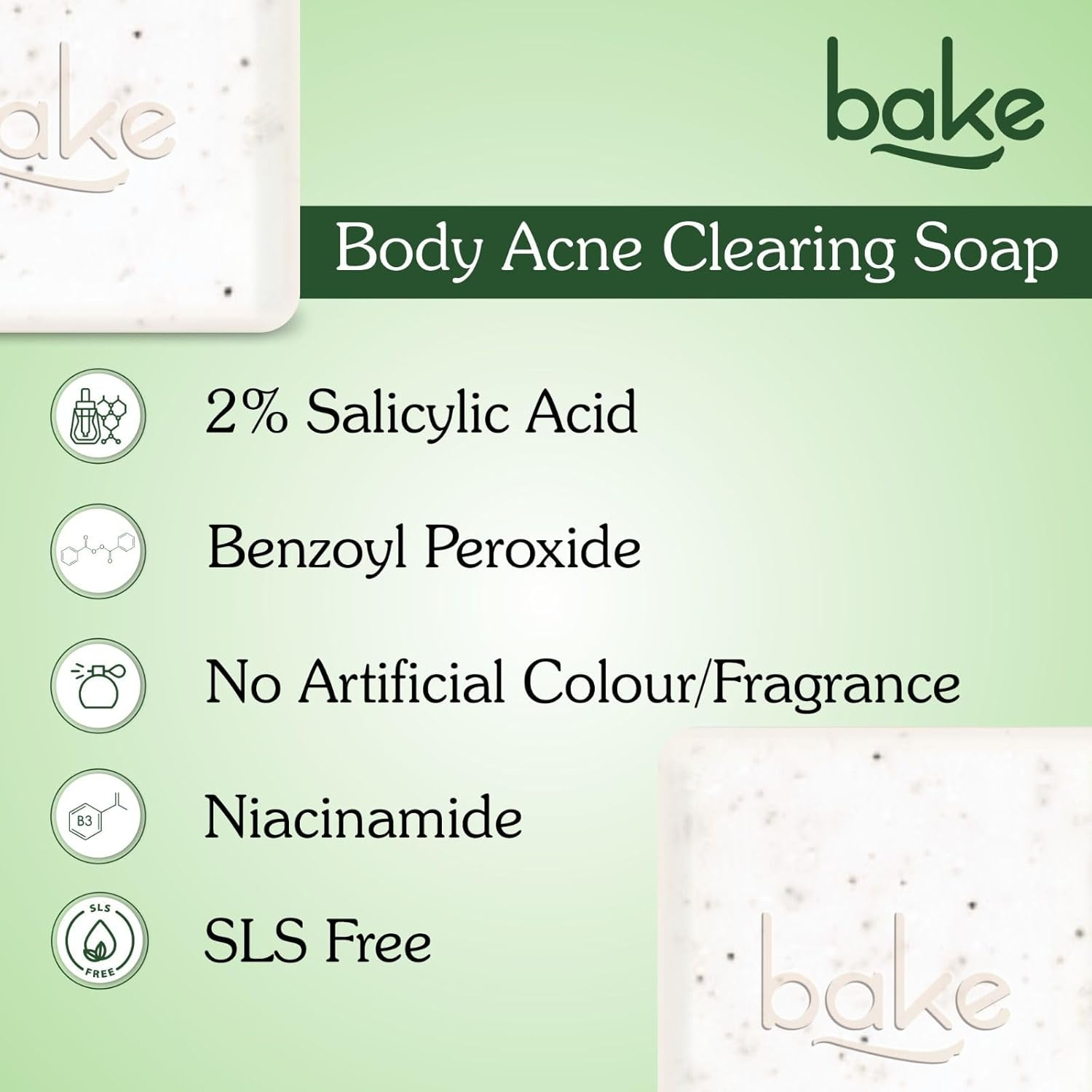 BAKE 2% Salicylic Acid Soap (2 Pcs) Scrub Treatment with Niacinamide for Body & Back Acne, Reduces Strawberry Legs | Fades Dark Spots | Non Drying Formula | Soap for Men & Women | 100G X 2 image number 6