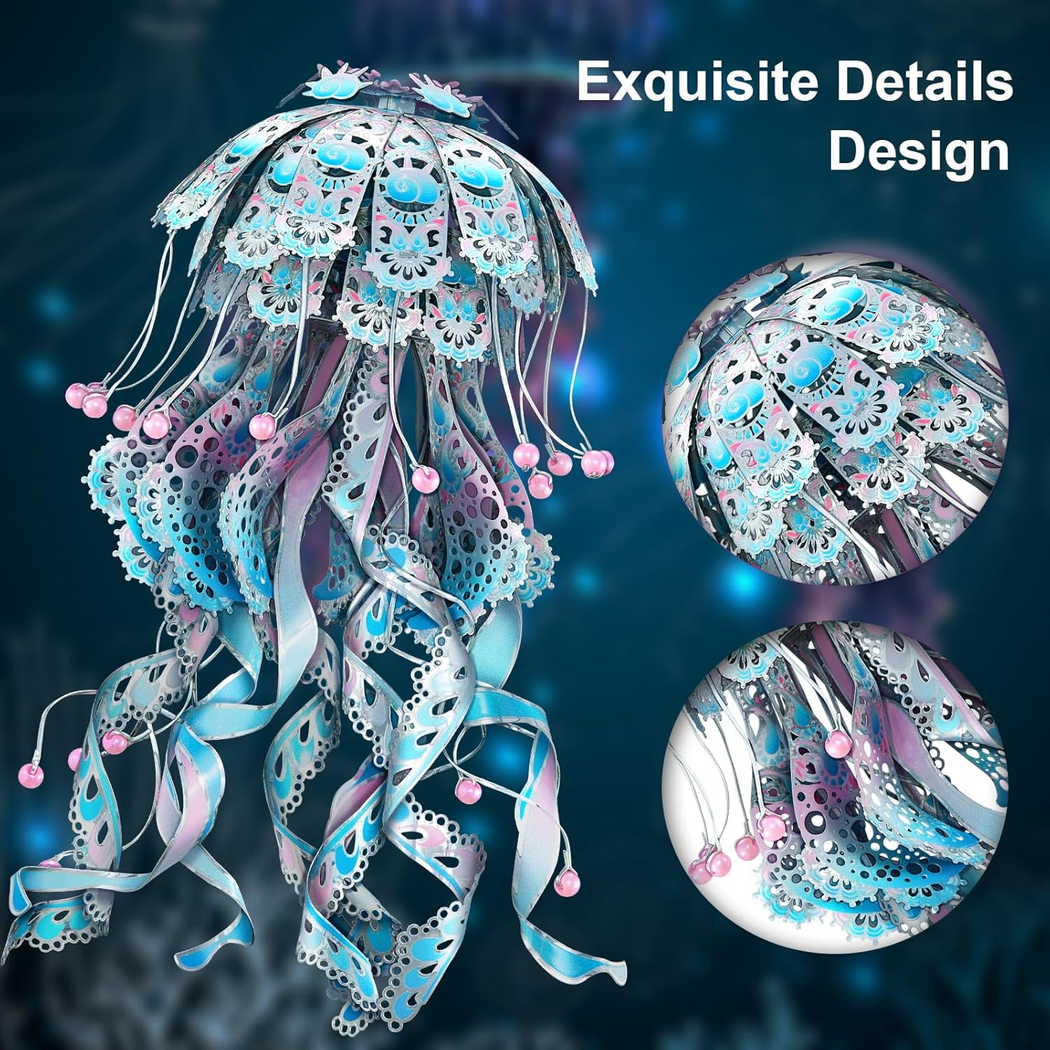 Piececool 3D Puzzles for Adults, Jellyfish Night Light with USB Plug, Ocean Animals 3D Metal Model Building Kits, DIY Assembling Arts and Crafts, Blue image number 1