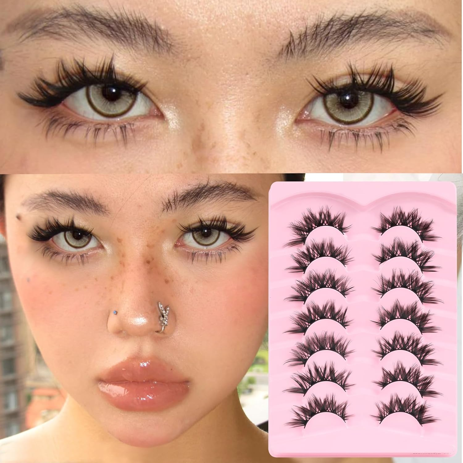 Veleasha Manga Lashes, Fake Lashes, Cat Eye Lashes, Crisscross Eyelashes, Soft Lashes, Artificial Eyelashes, False Eyelashes, Anime Lashes, 7 Pairs Pack (Mermaid)