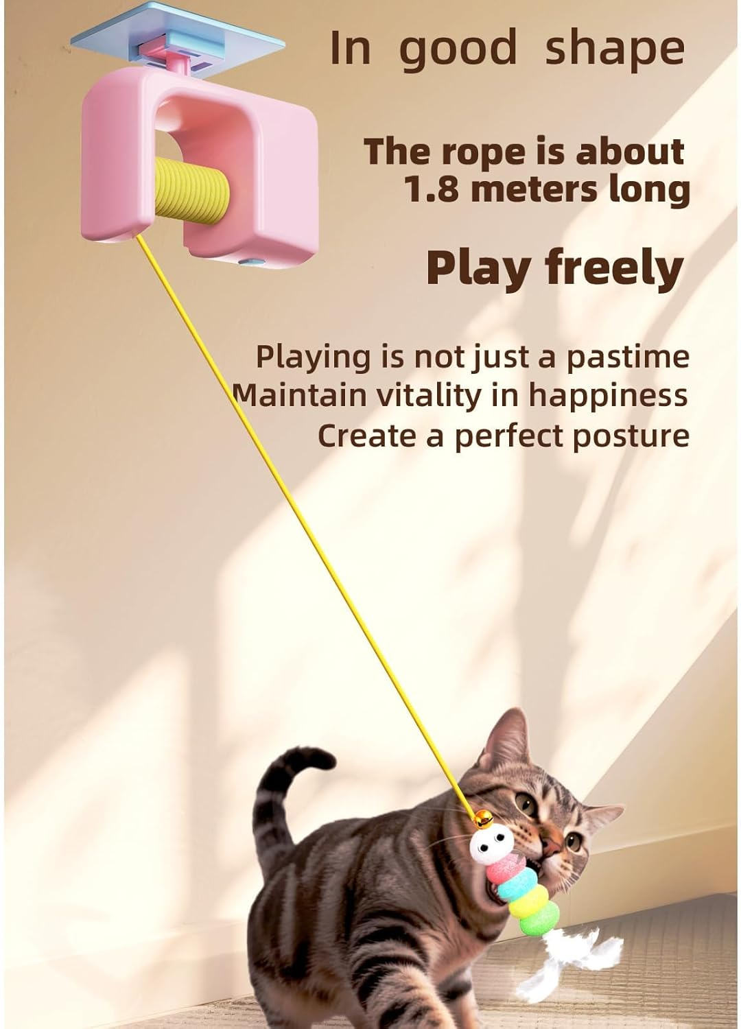 Pet Stress Relief Toys for Cats, Rechargeable Interactive Hanging Door Cat Toy, Automatic Electric Flying Bird Cat Toy for Hunting Exercising Eliminating Boredom, for All Breeds (Pink) image number 1