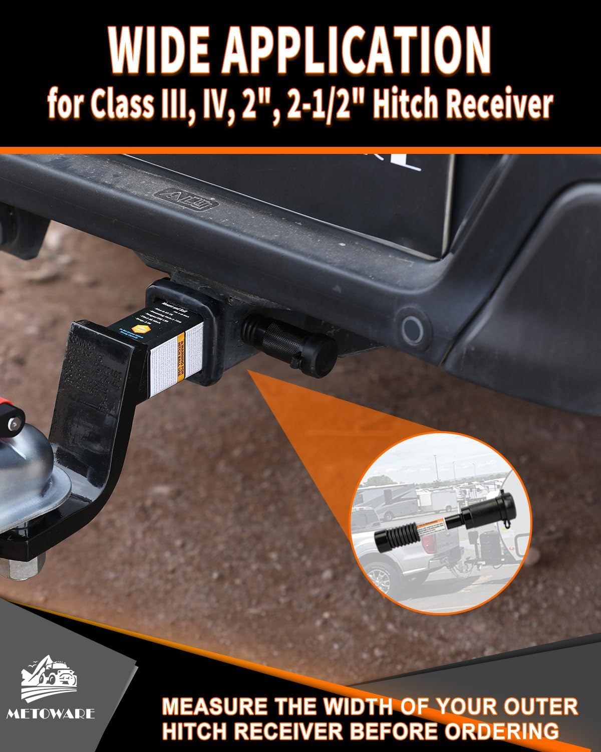 METOWARE Trailer Hitch Lock Hitch Receiver Lock Fits Class III IV and 2" 2-1/2" Receiver with 5/8" Dia 3-1/2&rdquo; Long Pin and 8 Anti-Rattle Rubber O-Rings, for Trailer Truck Car Boat (1 Pack) image number 5