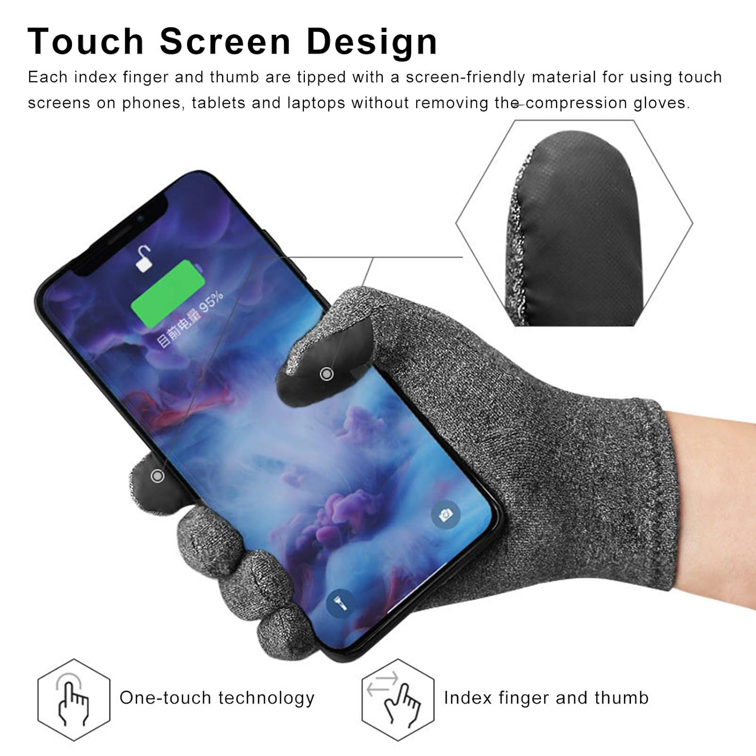 Full Compression Gloves Touch Screen Full Finger Glove Rheumatoid Arthritis Hand Support for Women Men Relief for Joint Wrist Thumb Pain S image number 2