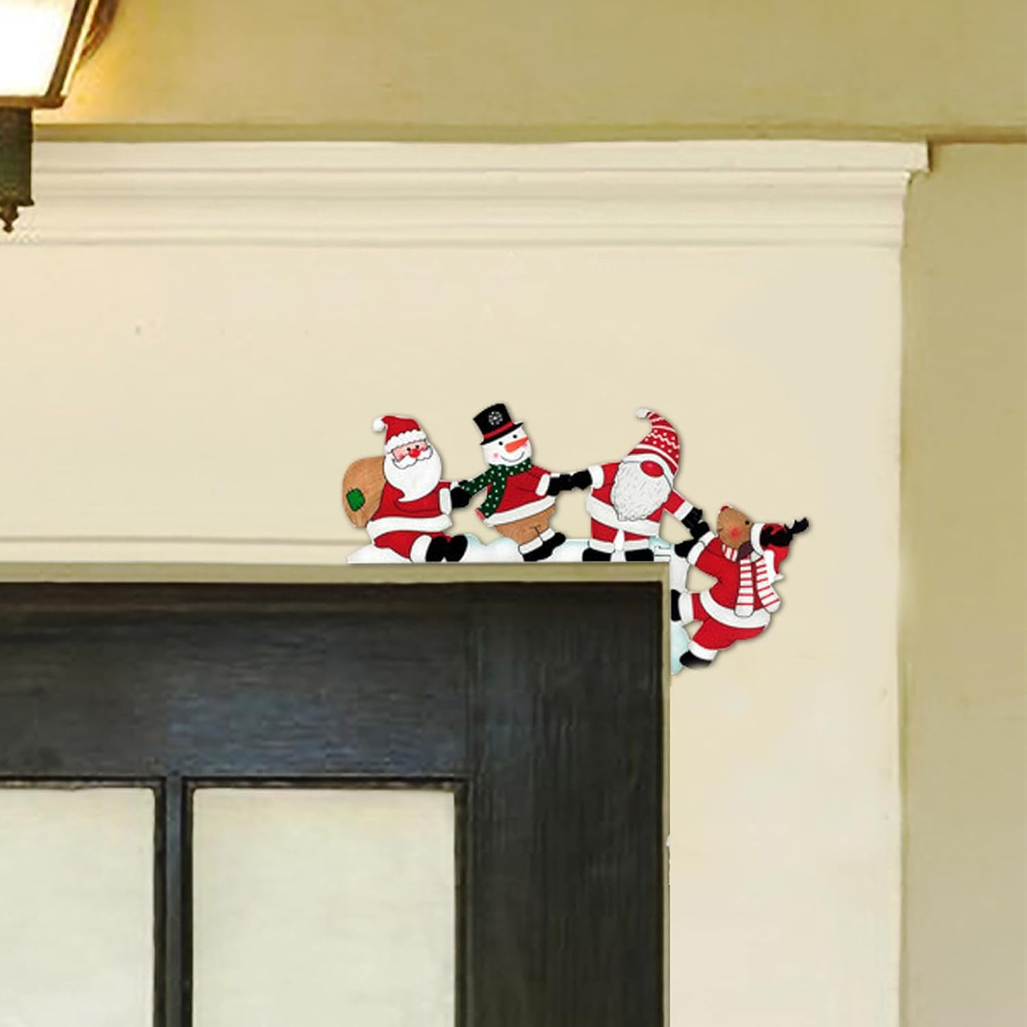 Christmas Door Topper Door Frame Decoration Corner Decor Elk Pulling Santa Claus Wooden Christmas Decorations for Home Wall Cabinet Shelf Holiday Home Frame Ornament (Reindeer) image number 1