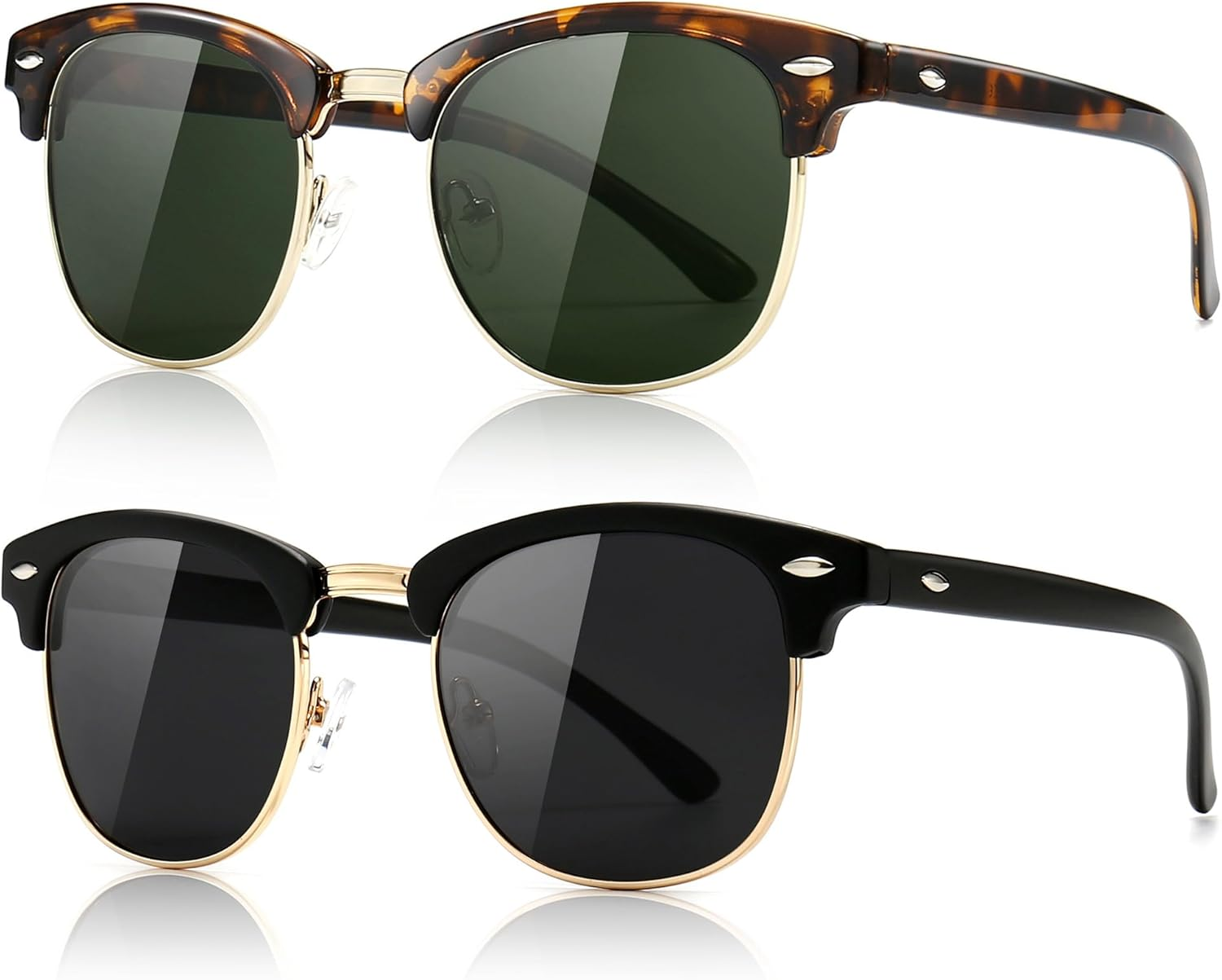 SUNGAIT 80S Sunglasses Retro Semi Rimless Clubmaster for Men Women