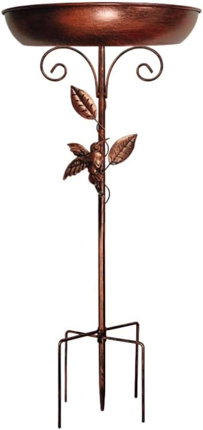Decorative Bird Bath Feeder, Copper Metal, 80Cm Height, Garden Bird Feeder with Beautiful Leaf and Bird Mofifs Design image number 3