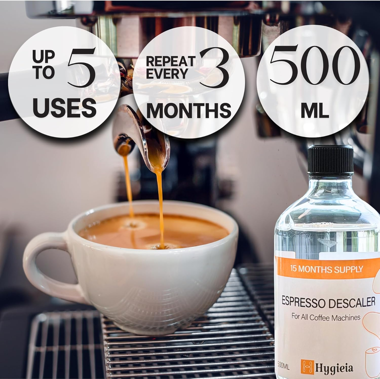 500Ml Coffee Machine Descaler Liquid for All Coffee Machines Including Delonghi Descaler, Breville Descaler, Nespresso, Smeg, Gaggia, La Marzocco, Sunbeam, Saeco, Miele, Rancilio, Jura & Others image number 6