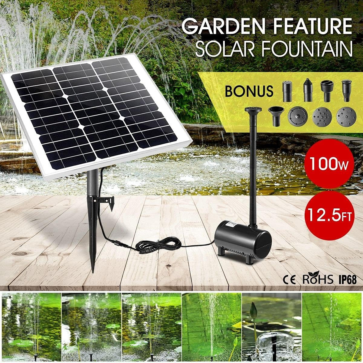 100W Solar Powered Fountain Water Pump for Birdbath Fish Pond Garden Pool image number 6
