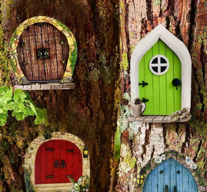 Wooden Fairy Garden Door Ornaments, 6 Pieces Fairy Garden Ornaments Outdoor Decor Wooden Fairy Door,Miniature Door Fairy Garden Ornaments Wood Gnome Door,Mini Fairy Garden Door image number 1