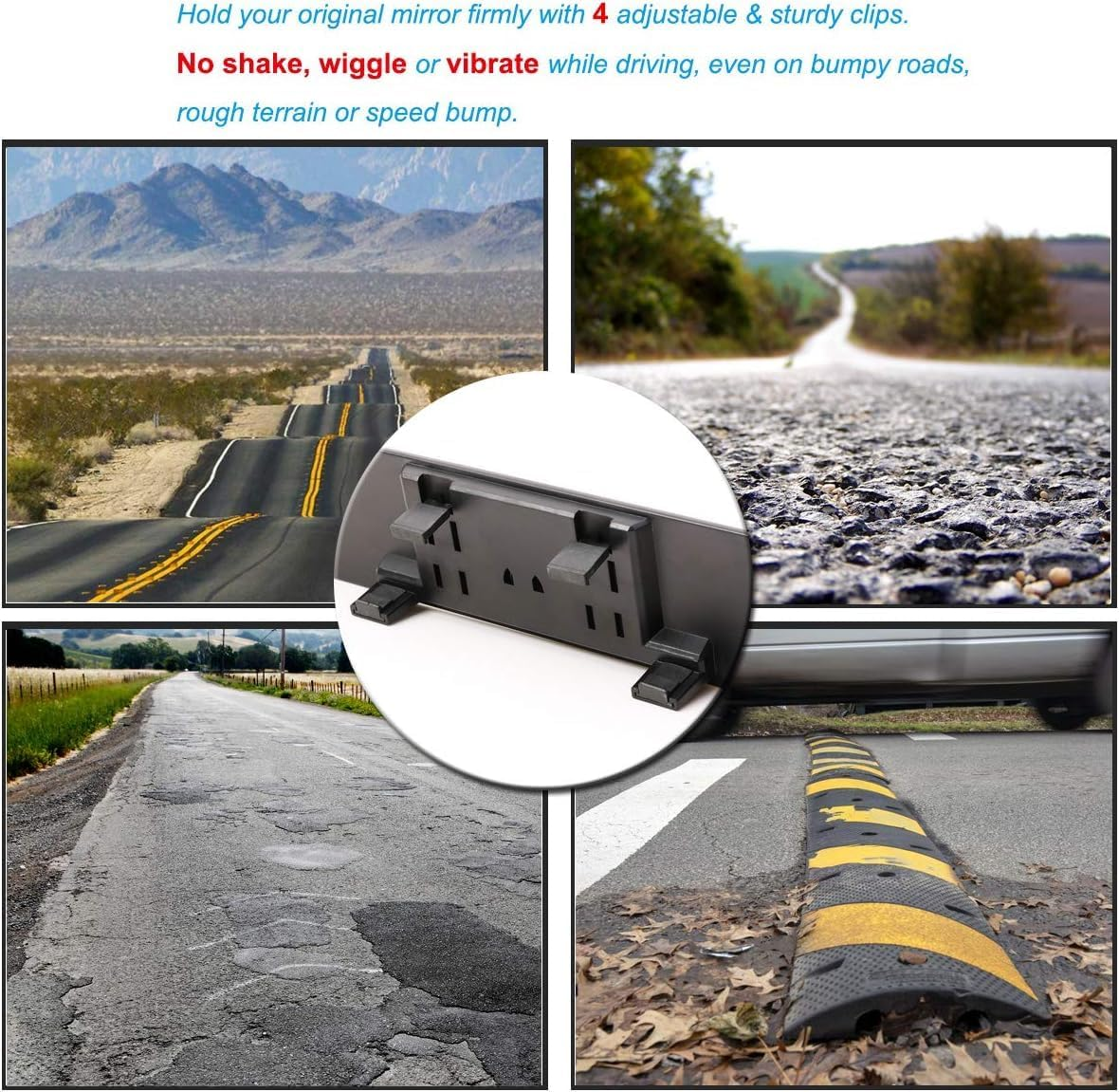 Kitbest Rear View Mirror, 300Mm Wide Angle Rearview Mirror Clip on Car Original Mirror, Flat Panoramic Auto Mirror to Eliminate Blind Spot Effectively for Cars SUV Trucks 300 X 79Mm White