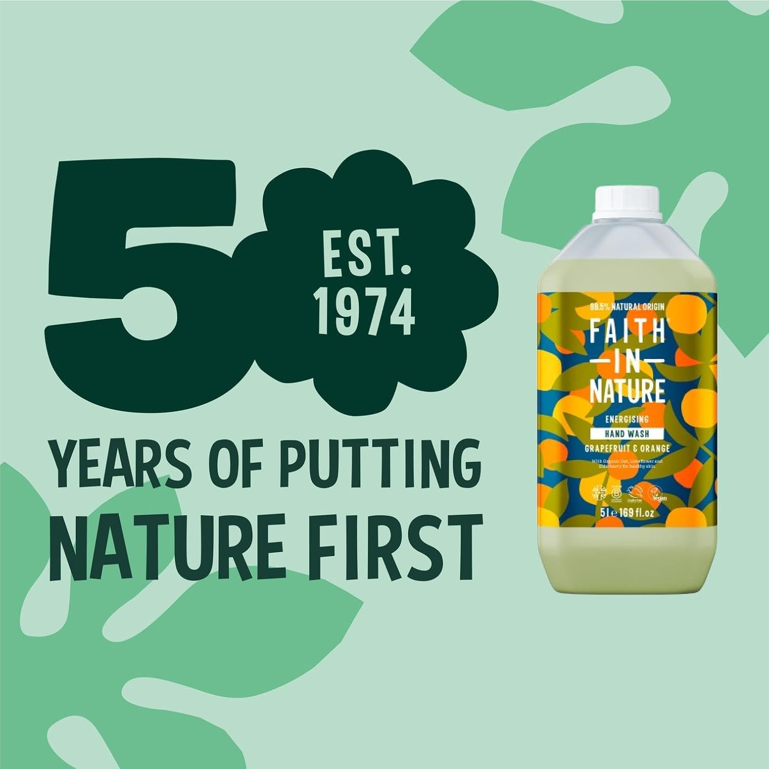 Faith in Nature Natural Grapefruit and Orange Hand Wash, Invigorating, Vegan and Cruelty Free, No SLS or Parabens, 5L Refill Pack image number 4