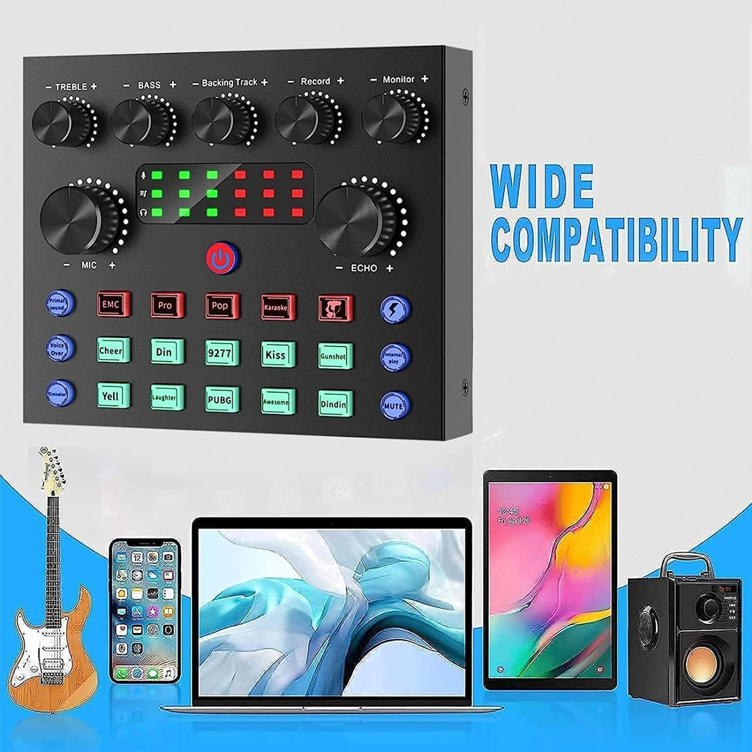 V8S Professional Audio Mixer,Sound Card Mixer,Portable Audio Mixer,Voice Changer Device for Singing/Pc Video Chat/Live Streaming/Broadcast/Karaoke image number 1