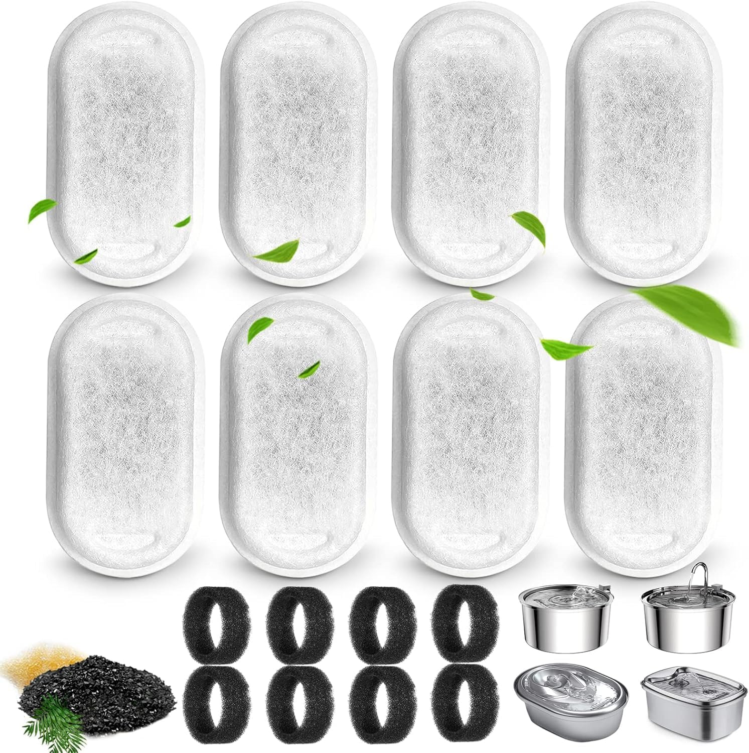 16Pcs Cat Water Fountain Filter, Pet Filters Replacement for 108Oz/3.2L&67Oz/2L&135Oz/4L Stainless Steel Pet Water Drinking Fountain, Replacement Filters for Pet Drinking (8 Filters & 8 Sponges) image number 4