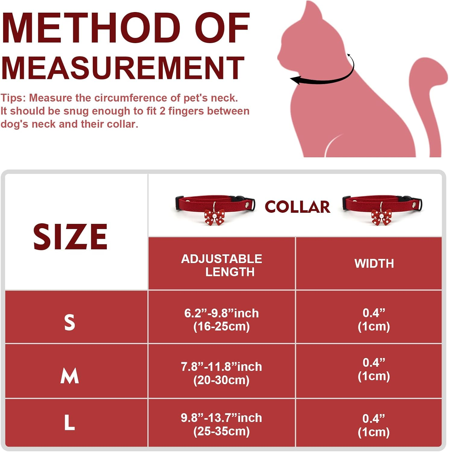 HOWWFALY Dog Collar and Cat Chain Necklace Adjustable Tie Necklace for Small Pets Cats Kitten Pupp (Red, S) image number 3