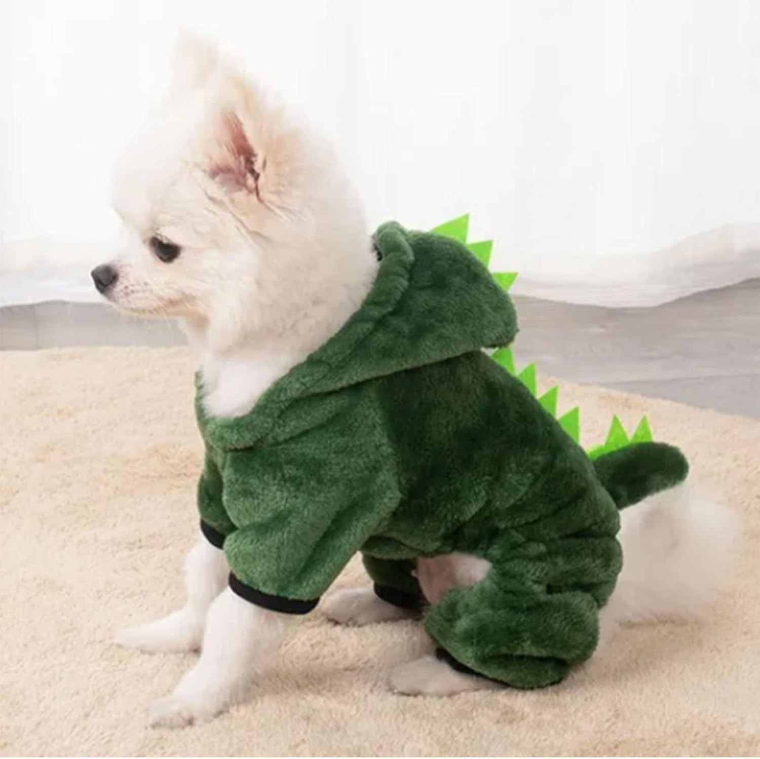 Dog Dinosaur Costume, Fashion Cute Warm Fluffy Hoodie Puppy Winter Outfits, Pet Halloween Costumes Dog Plush Outfit Cosplay Funny Apparel Four Leg Jumpsuit for Dogs Cats Pets(L) image number 5