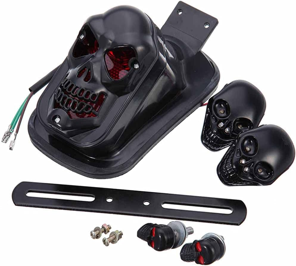 Motorcycle Skull Tail Light Integrated Turn Signal Skull Shape Black Casing Amber LED Brake Taillight Led Lights Fit for Har-Ley - Black 4 image number 2