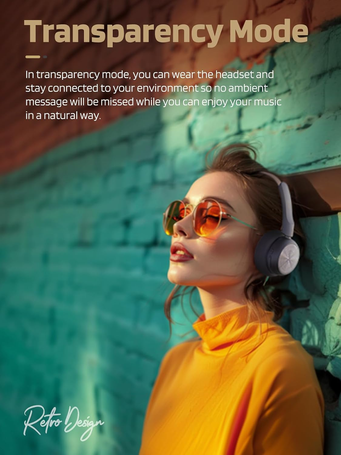 Ikf R1 Wireless On-Ear Headphones Bluetooth 5.4 Lightweight Retro Headphones 60H Playtime, Multipoint Connectivity, APP Volume Control, Built-In Microphone, for School, Travel, Commuting (Black Gold) - Black Gold image number 6