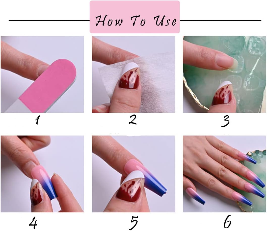 Square Gradient Nails Fake Nude Mid Glitter Fake Nail Crystal Flower Acrylic Print on Nails French Full Cover False Nails for Women Girls image number 6