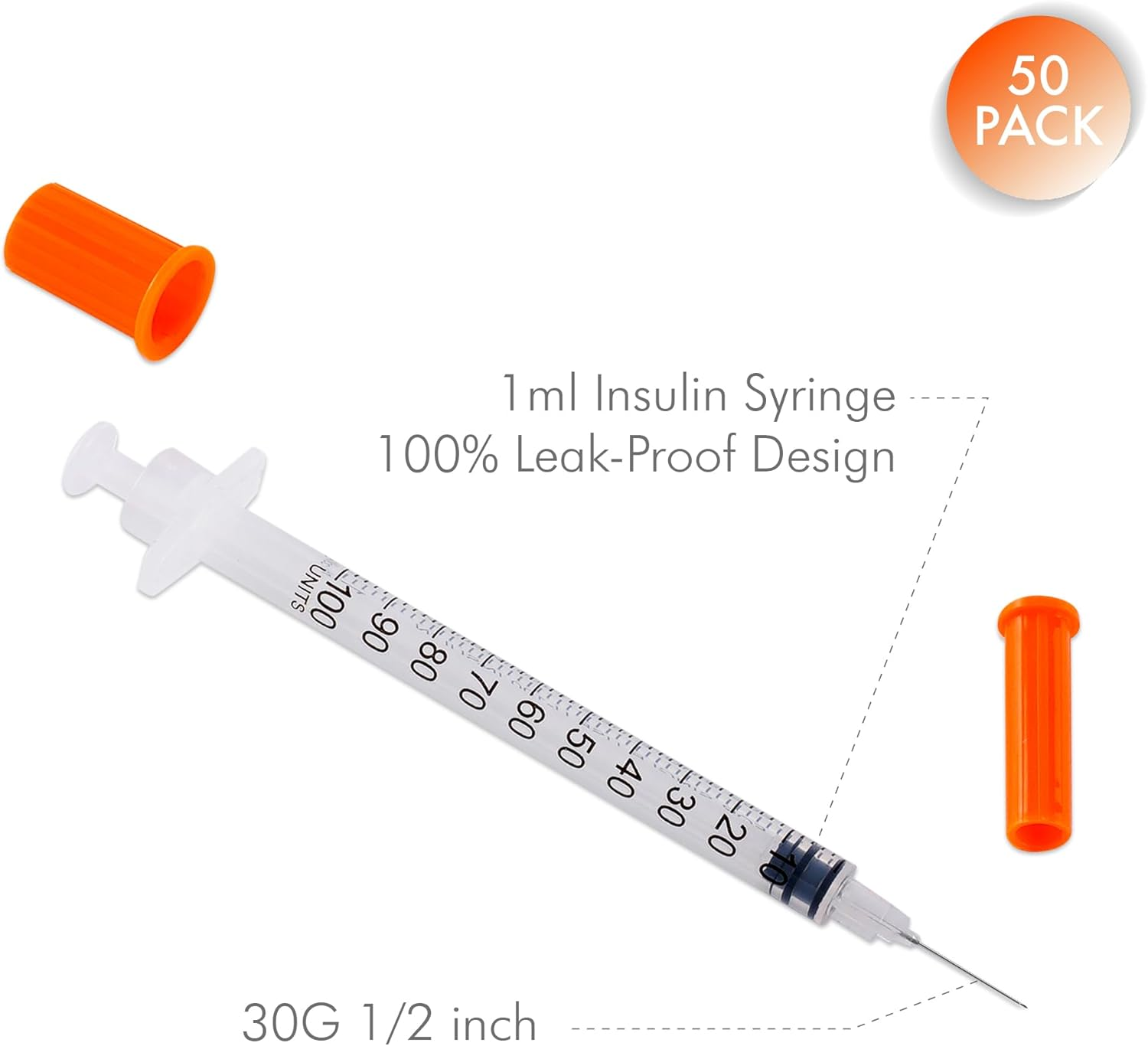 1Ml/Cc 30G 13Mm Syringes, Lab Dispensing Syringe, Individual Wrapped, Box of 50 image number 4