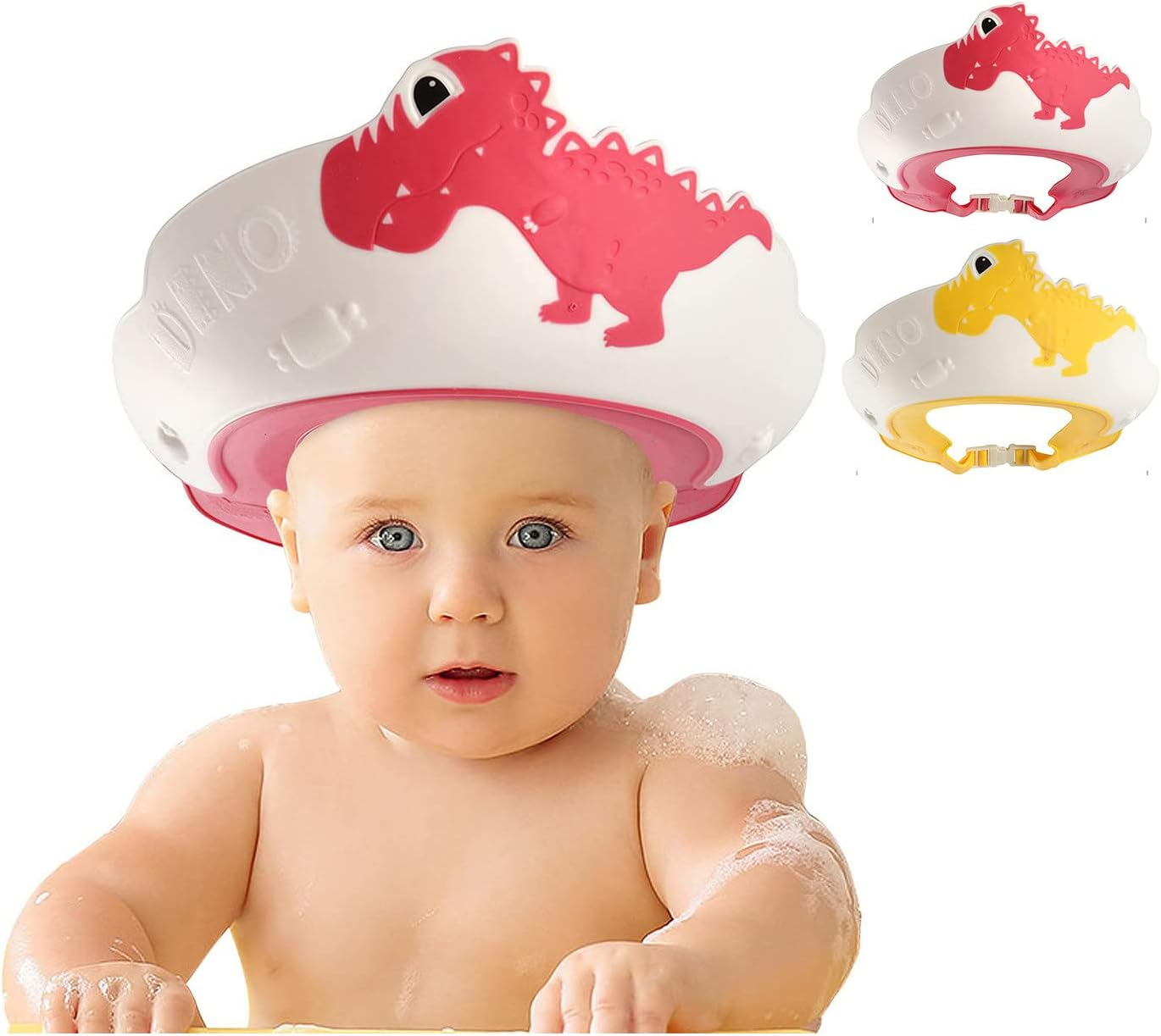 FUNUPUP 2 Pack Baby Shower Cap, Kids Shampoo Shower Bath Cap Adjustable Hair Washing Shampoo Shield Baby Visor for Eyes and Ears Protector (Dinosaur) image number 5