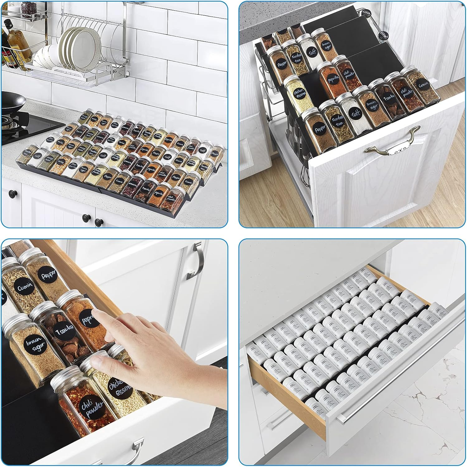 DEWVIE Spice Drawer Organizer, 4 Tier Stainless Steel Spice Rack Organizer Expandable from 13" to 26" for Cabinet Kitchen Seasoning Jars Drawers Insert (Jars Not Included) image number 3