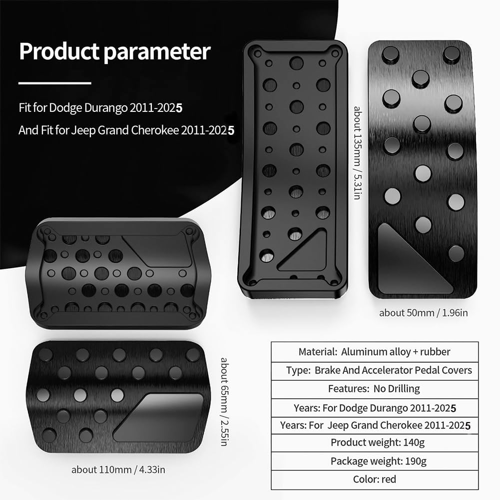 Aluminum Alloy Pedal Cover for Jeep Grand Cherokee 2011-2024 2025 Dodge Durango 2011-2024 2025 No Drilling Aluminum Brake and Accelerator Pedal Covers 2Pcs(Black) - Blue image number 5