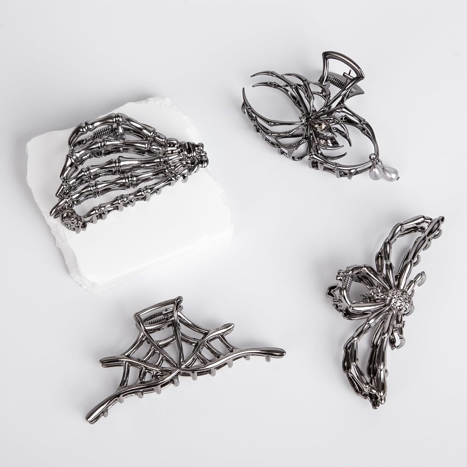 4 PCS Halloween Hair Claw Clips for Women, Goth Hair Accessories, Spider Spooky Gifts