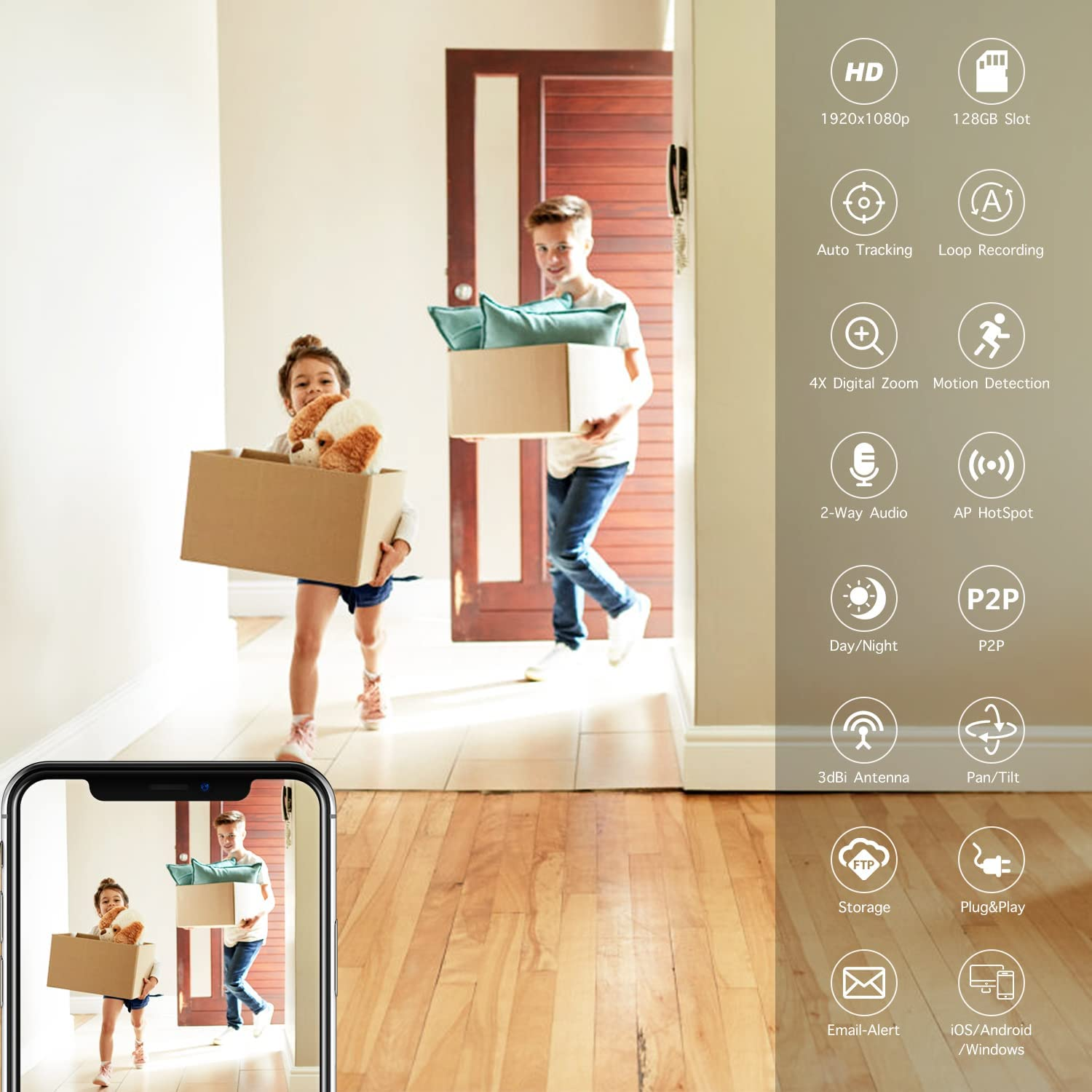 [Auto Tracking] Home Security Camera Wifi, GENBOLT Indoor Baby Monitor Surveillance Camera with Humanoid Detection, Nanny Pet Cam with Auto Cruise,1080P Loop Recording with Audio Baby Cry Alarm (2024) image number 6