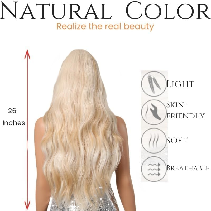 CGVG Women'S Blonde Wig Long Wavy Blonde Wig Women with Fringe Daily Use Party Carnival image number 5