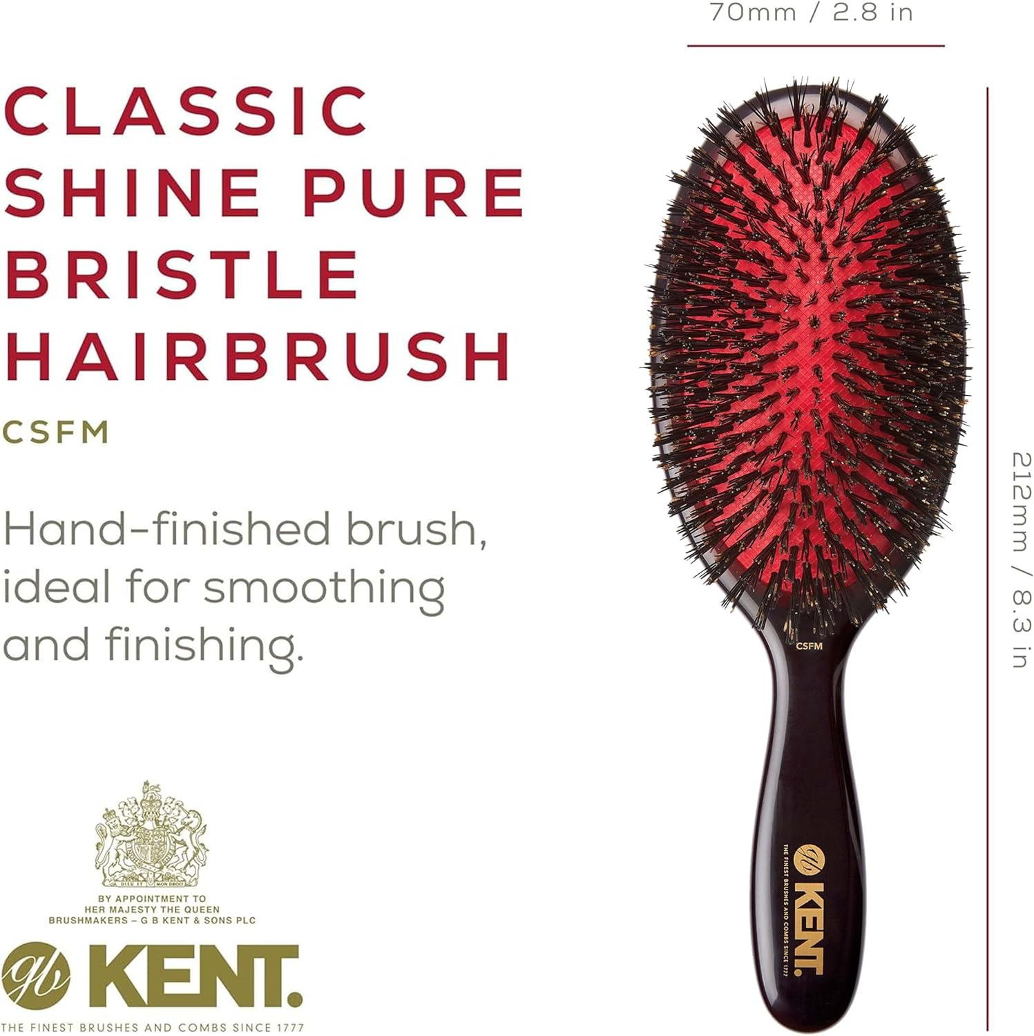 Kent Classic Shine Cushioned Bristle Hair Brush, Black, Medium image number 2
