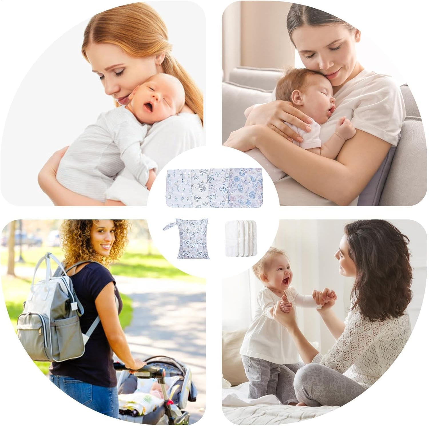 Reusable Diapers Baby | Reusable Adjustable Cloth Diapers | 4X Absorbent & Breathable Liners, Waterproof Cover with 4 Inserts & 1 Wet Bag for Toddler Boys Girls