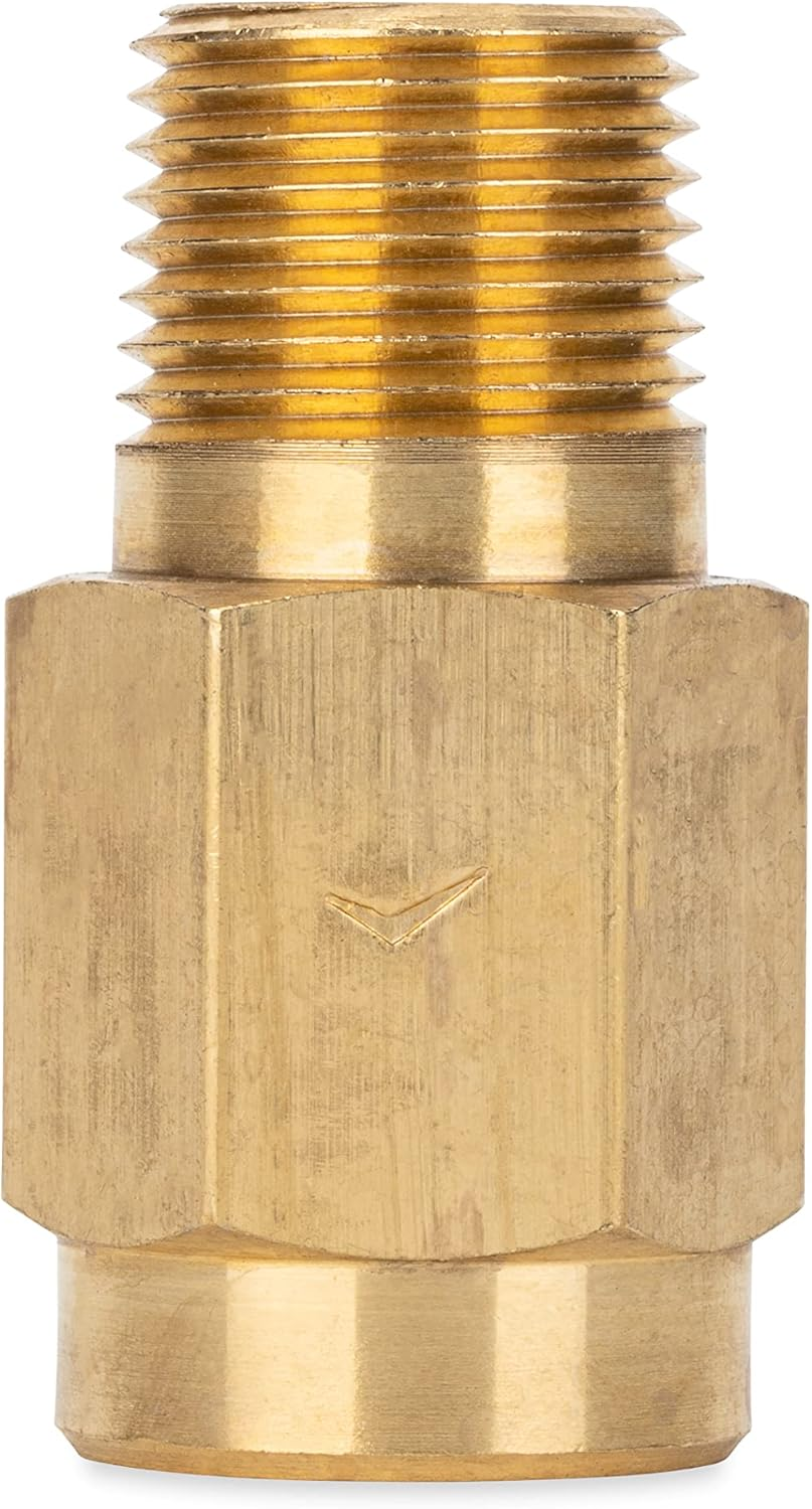 Camco RV Water Heater Backflow Preventer | Features a Heavy-Duty Brass with a Stainless Spring Construction and a 1/2-Inch Male X Female NPT (23303)