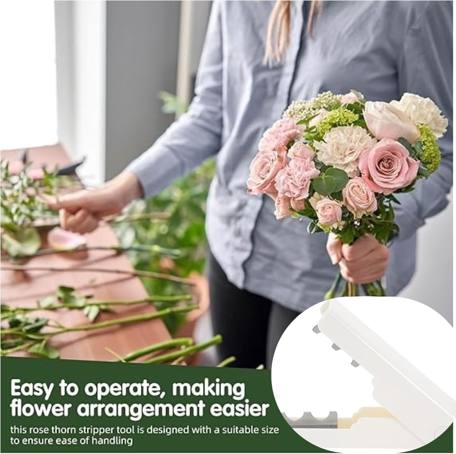 Professional Rose Thorn Stripper Tool, Rose Stripper & Cleaner Cutter, Metal Leaf Thorn Remover Tool- Quickly Remove of Roses Removing Burrs Pliers & Garden，White image number 1