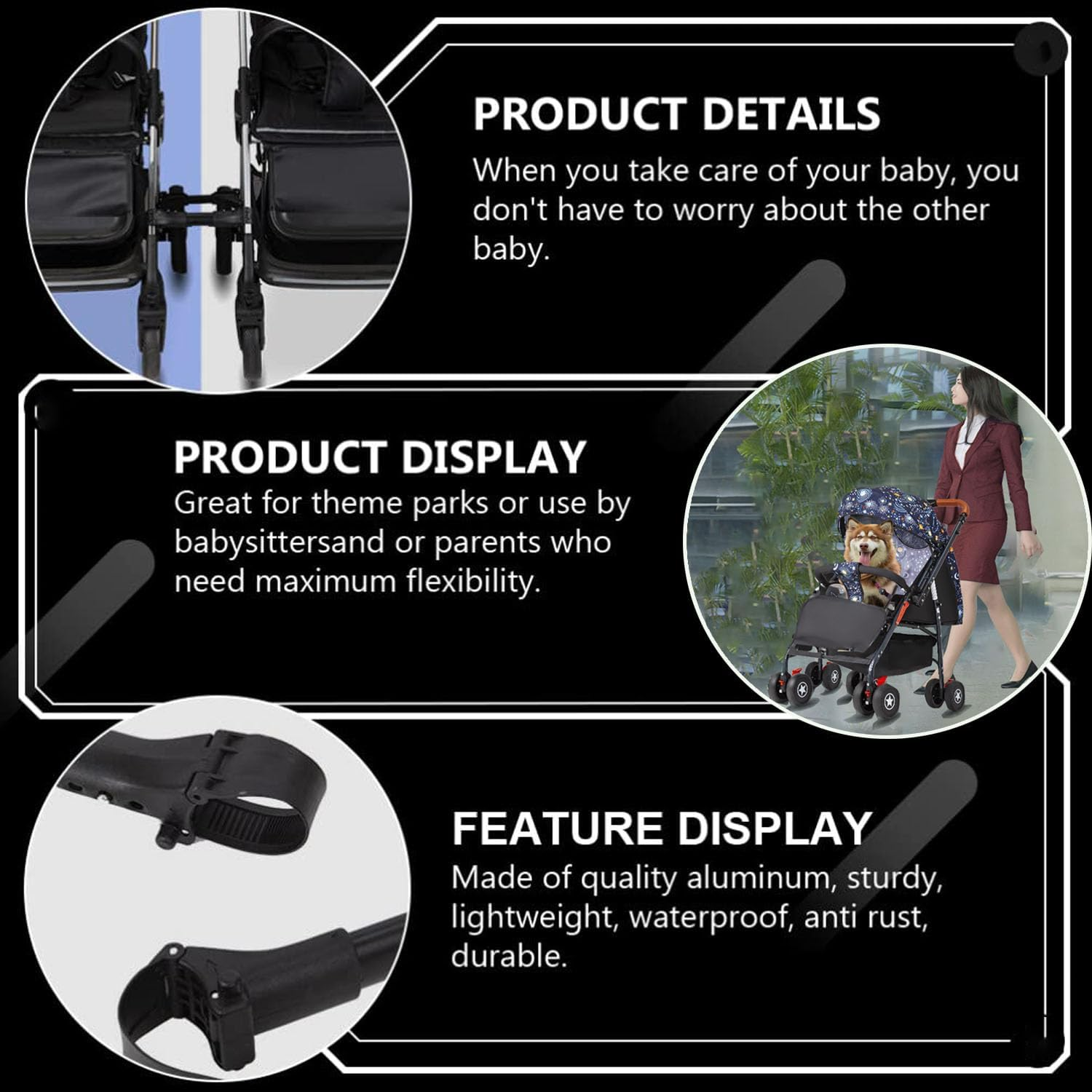 3Pcs Twin Stroller Connection Accessories, Pushchair Connector, Stroller Cart Automotive Connectors, Stroller Car Connector Acessories, Adjustable, Universal, 2 Strollers Into1 Twin Stroller image number 2