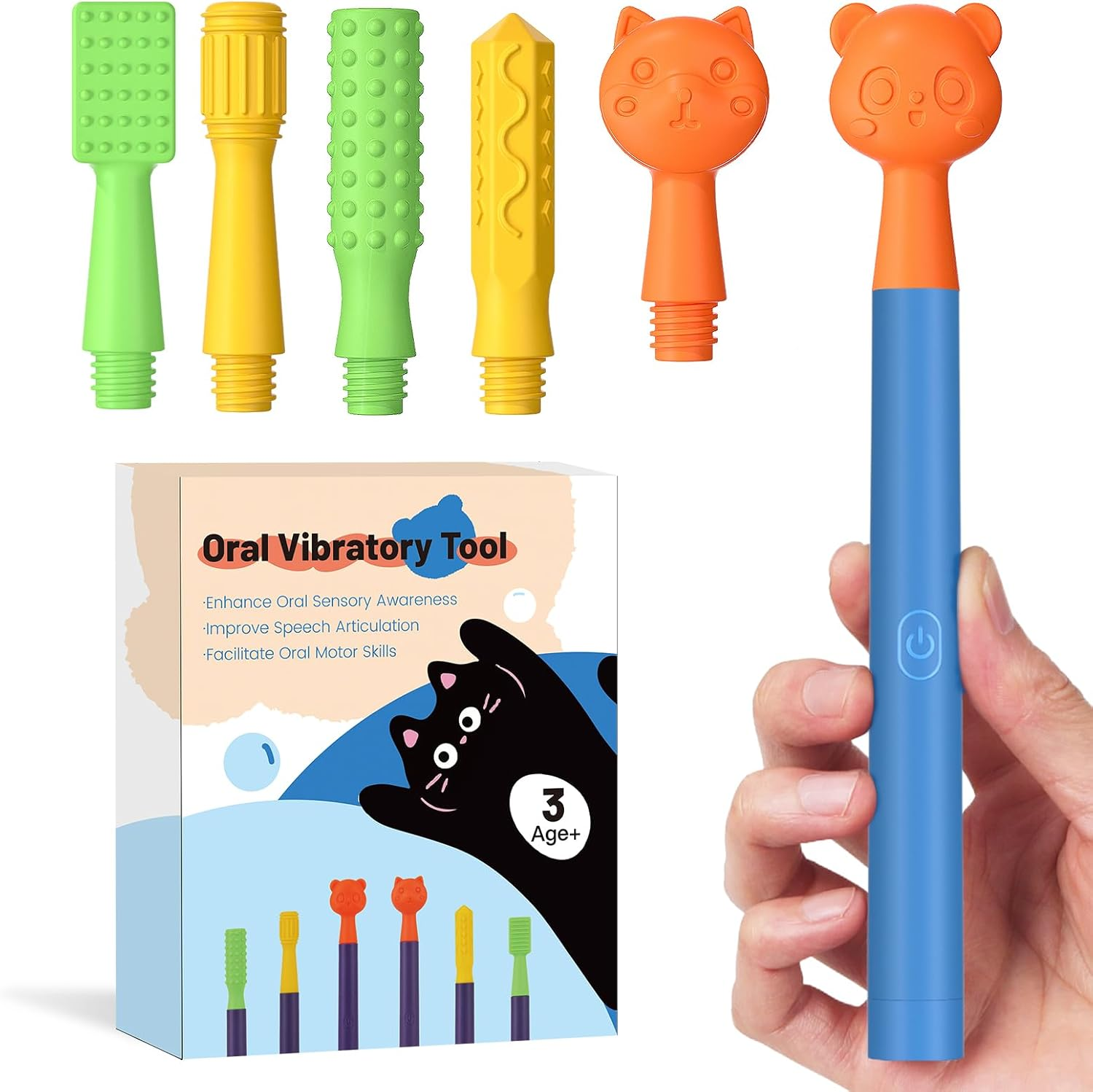 Speech & Feeding Support Kit: Oral Motor Stimulation with 6 Soft Textured Heads for Muscle Strength & Phonation Improvement-Blue image number 6