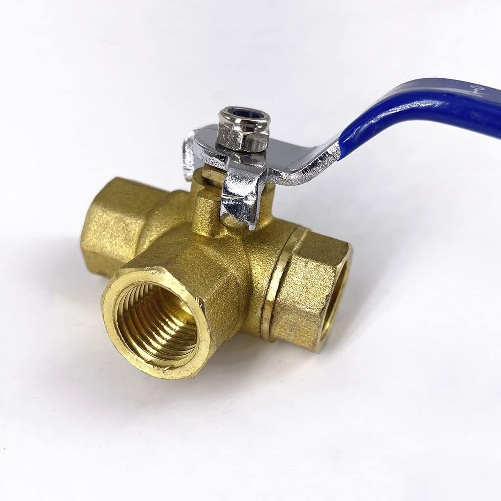 1Pcs L-Port 3 Way Ball Valve Connector Adapter, 1/4" 3/8" 1/2" 3/4" 1" BSP Female Thread Brass Full Port (Size : 1/4")