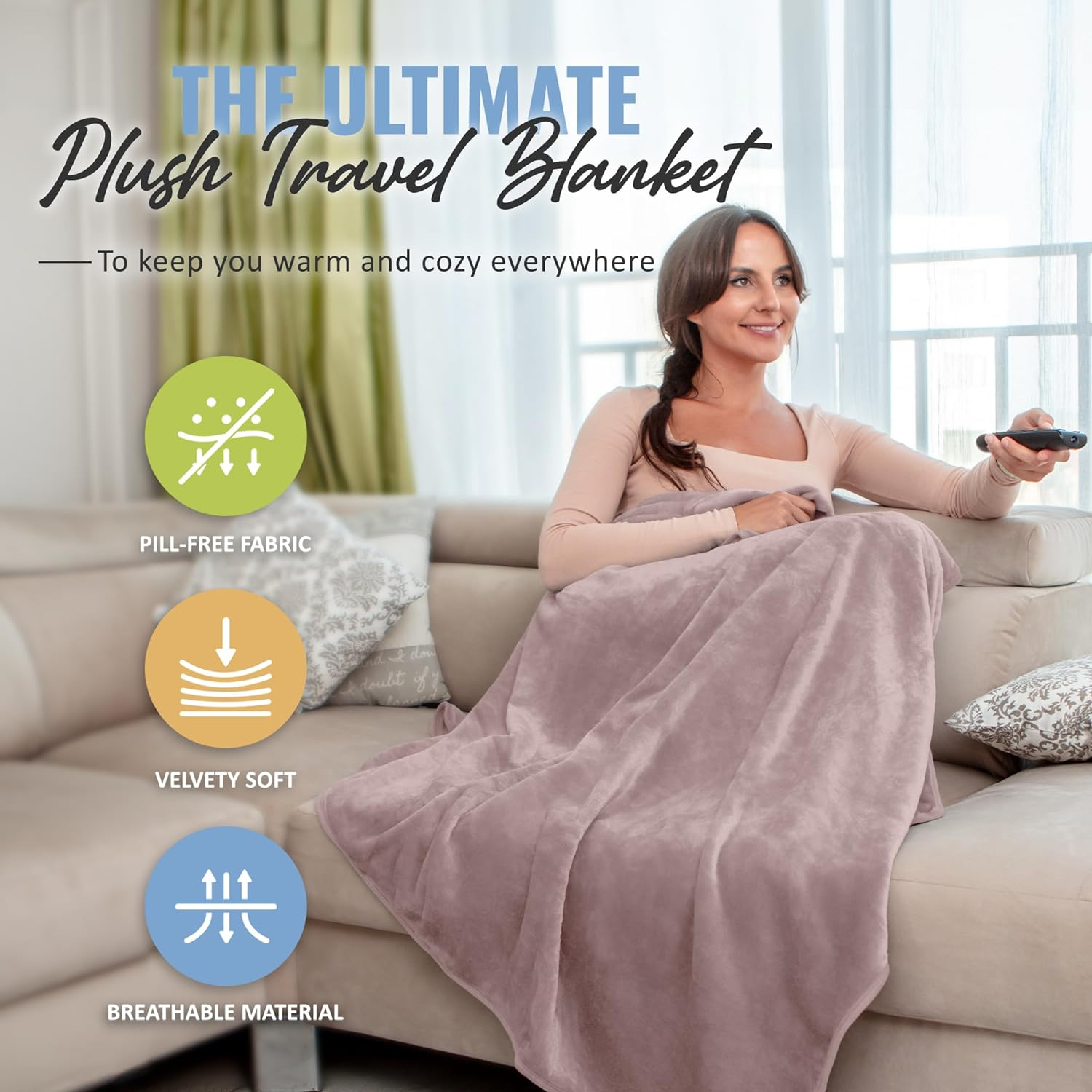 BOACAY Soft & Warm Travel Blanket for Airplane & Car - Long Flight Essential for Women, Men, Kids - Compact Pillow with Luggage Sleeve & Backpack Clip image number 3