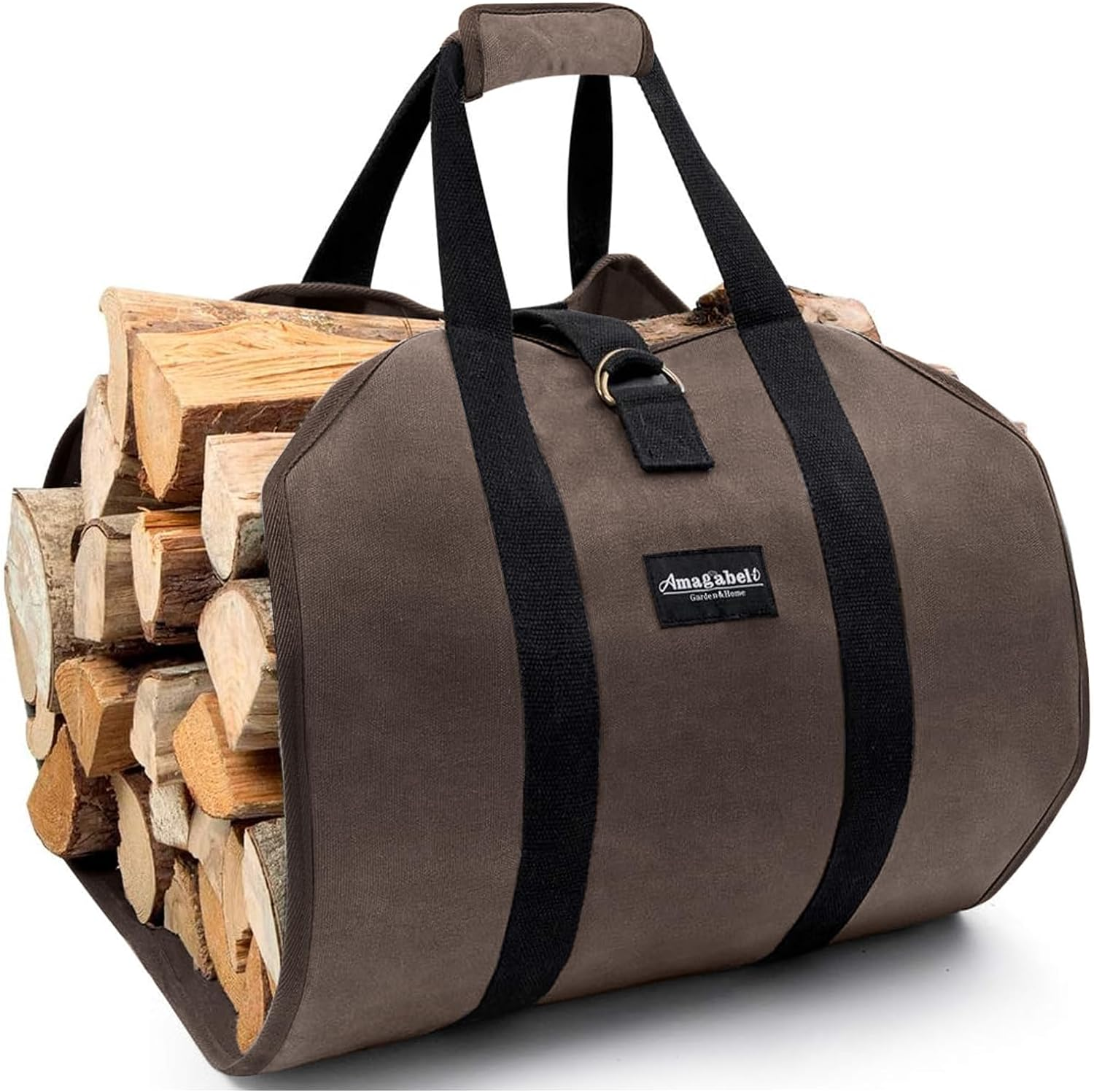 Amagabeli Firewood Carrier Bag Canvas Waxed Large Firewood Log Tote Carrying Indoor Bag Firewood Storage Tote Fire Place Log Holders Outdoor Fire Wood Carrier with Handless Dark Brown BG290 image number 5
