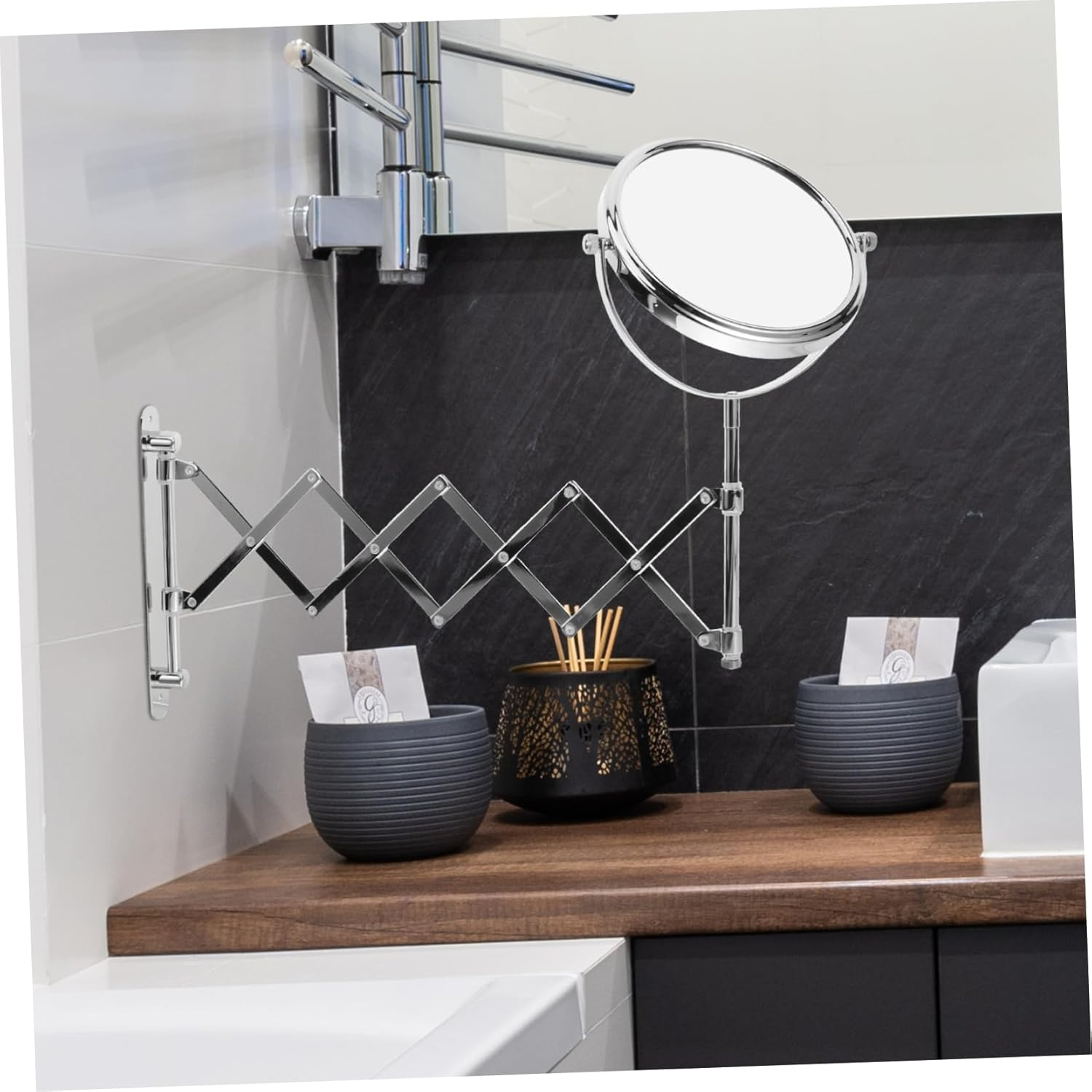 WOONEKY 360Degree Extendable Wall Mirror Swivel Makeup Mirror Magnifying Bathroom Decor image number 4