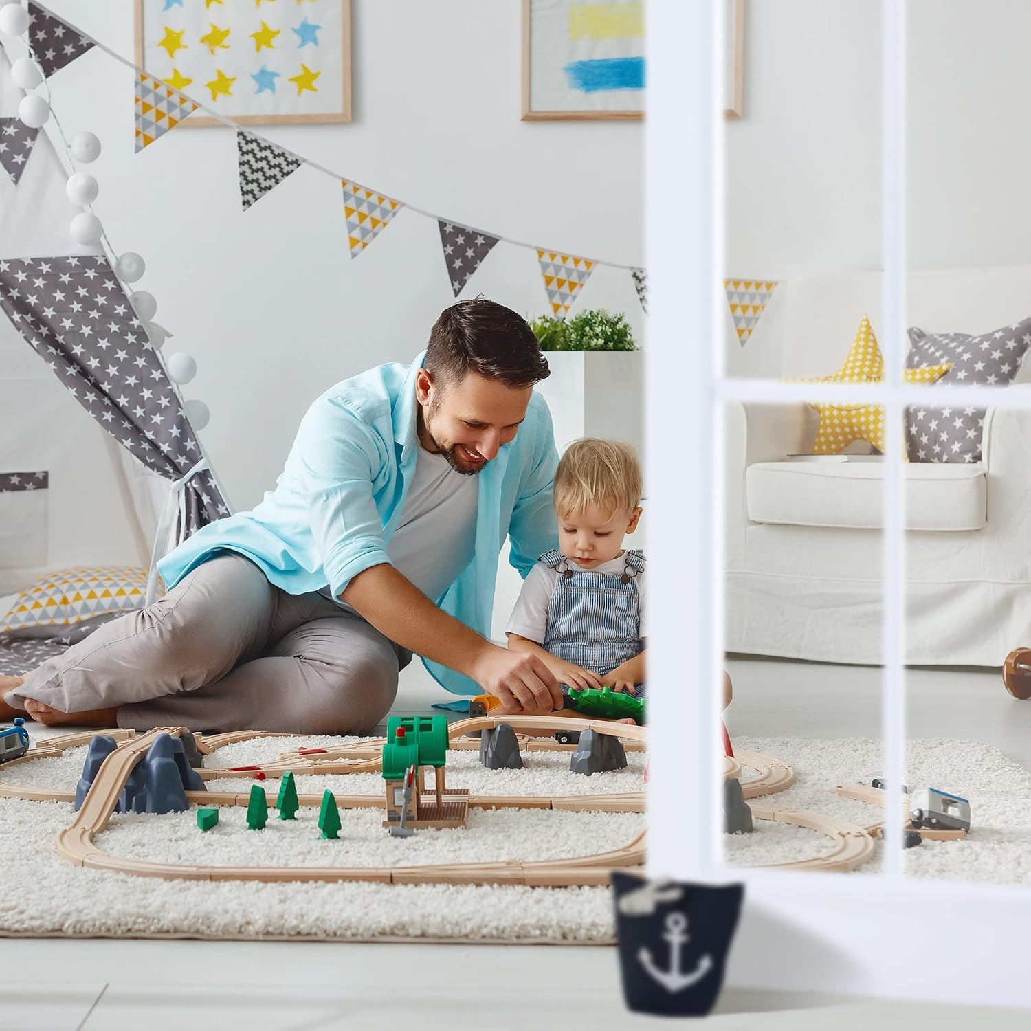 Relaxdays Door Stop Anchor Decorative Door Holder Sand Filling Floor Buffer Freestanding H X W X D: 28 X 18 X 9 Cm Blue/White image number 6