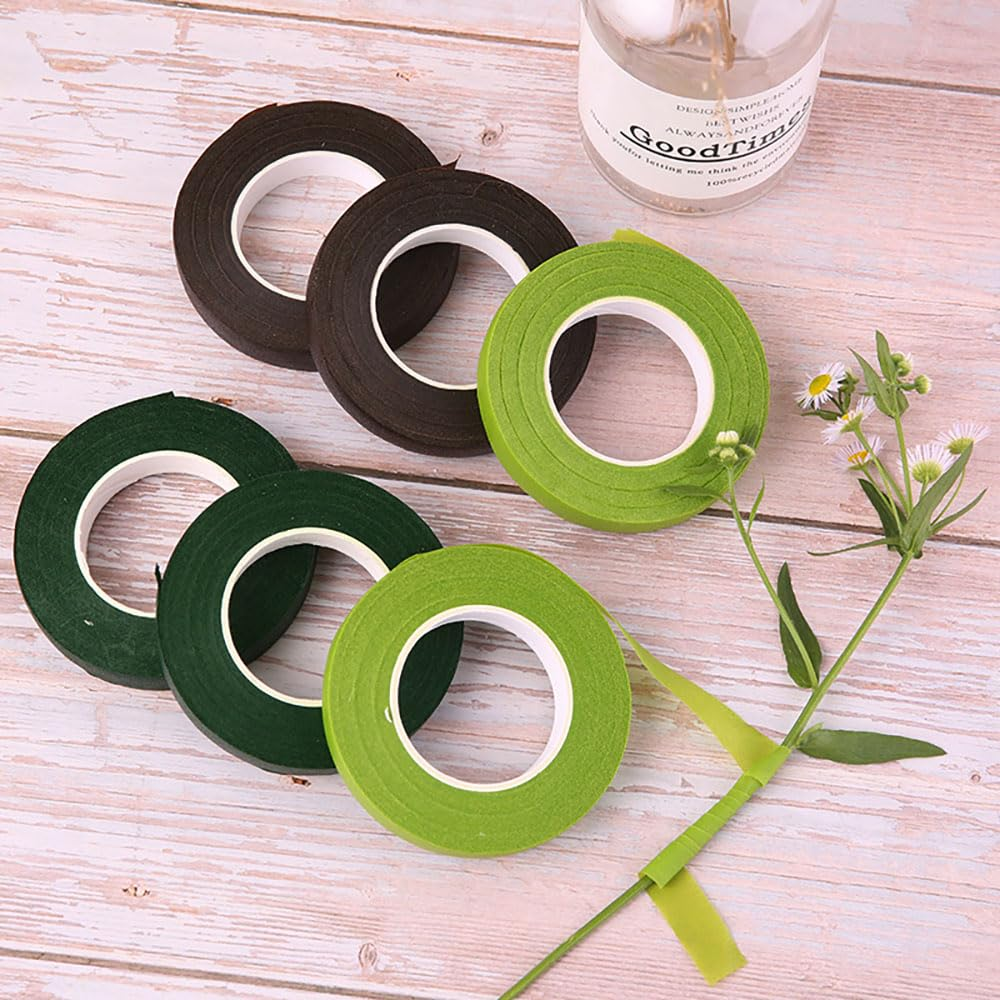 3 Pcs Green Floral Tape, Florist Tape 1/2 Inch Wide - 30 Yard for Bouquet Stem Wrap, Corsage, Wedding Bouquet, Dark Green Paper Craft Floral Adhesives Arrangement Supplies image number 5