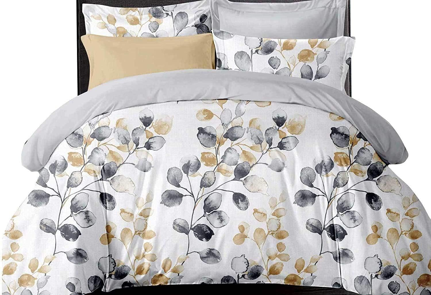Luxton Idina Leaf Quilt Cover Set, 3Pcs Gold Grey Watercolor Queen Size image number 1