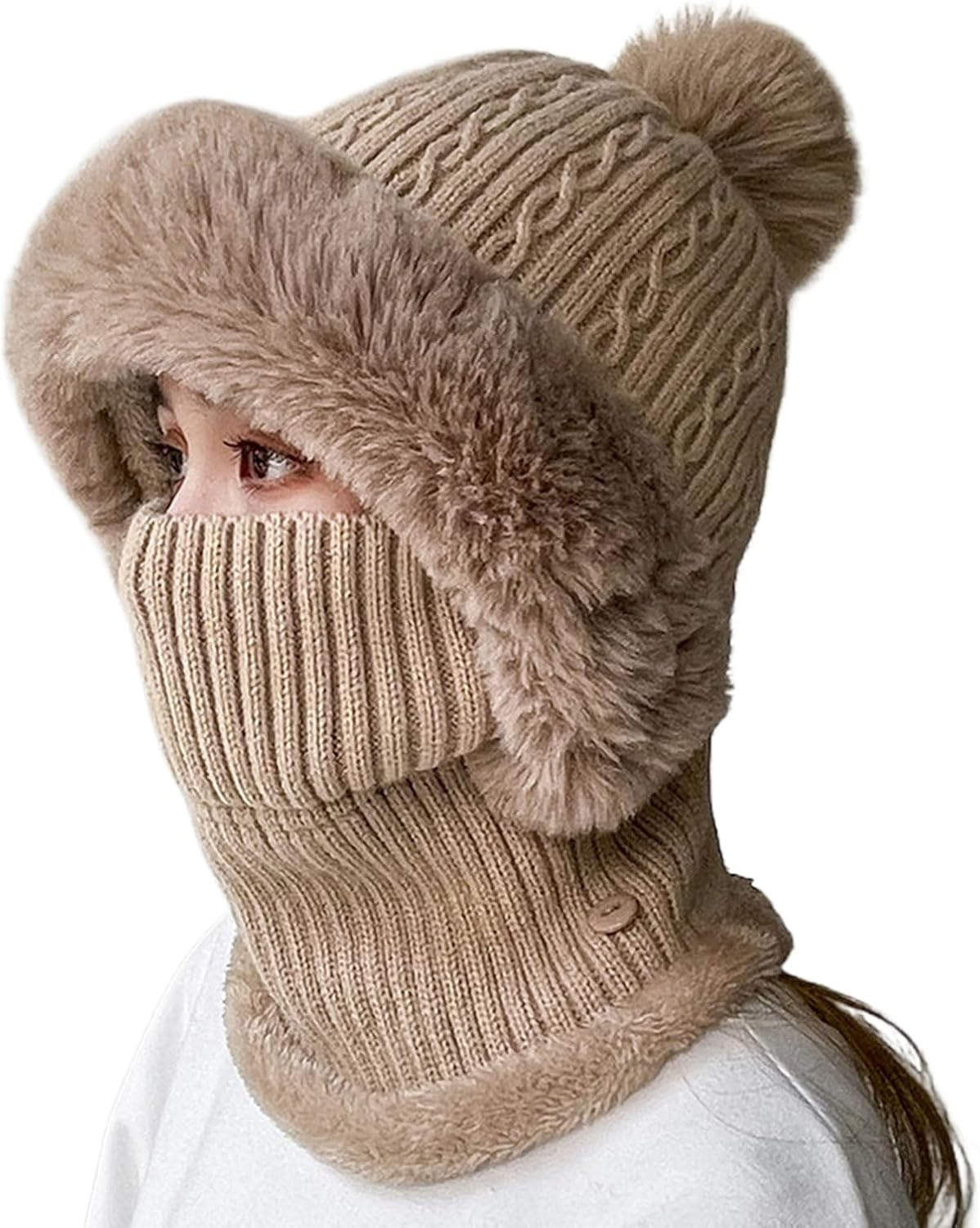 Winter Hats for Women,Knitted Face Cover - Winter Hat with Scarf | for Lady Grandma Mother Traveling Hiking Cycling Skiing Snowboarding Biking