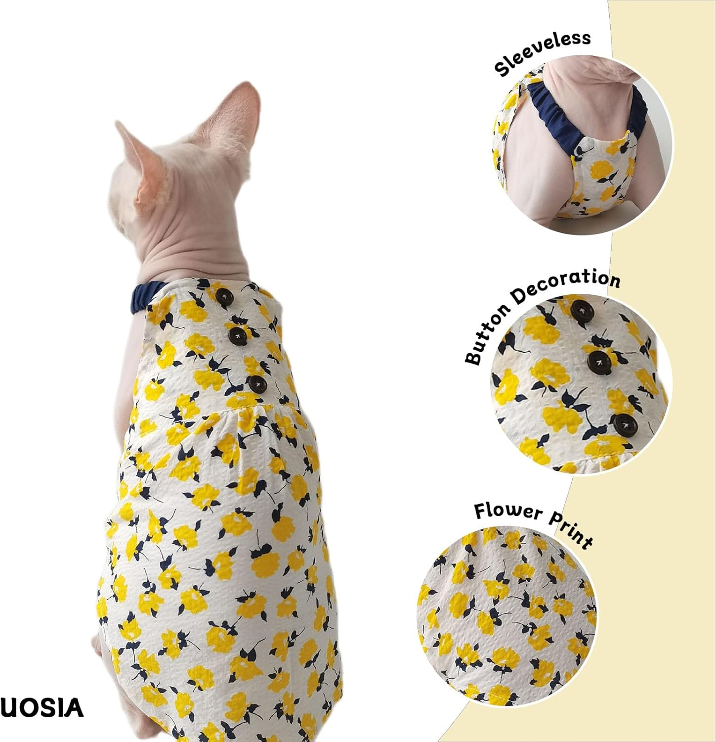 UOSIA Sphynx Cat Clothes Summer Cotton Sleeveless Sundress with Floral Print Breathable Cat Shirts Cute Kitten T-Shirts Girl Princess Dress for Hairless Cats image number 1