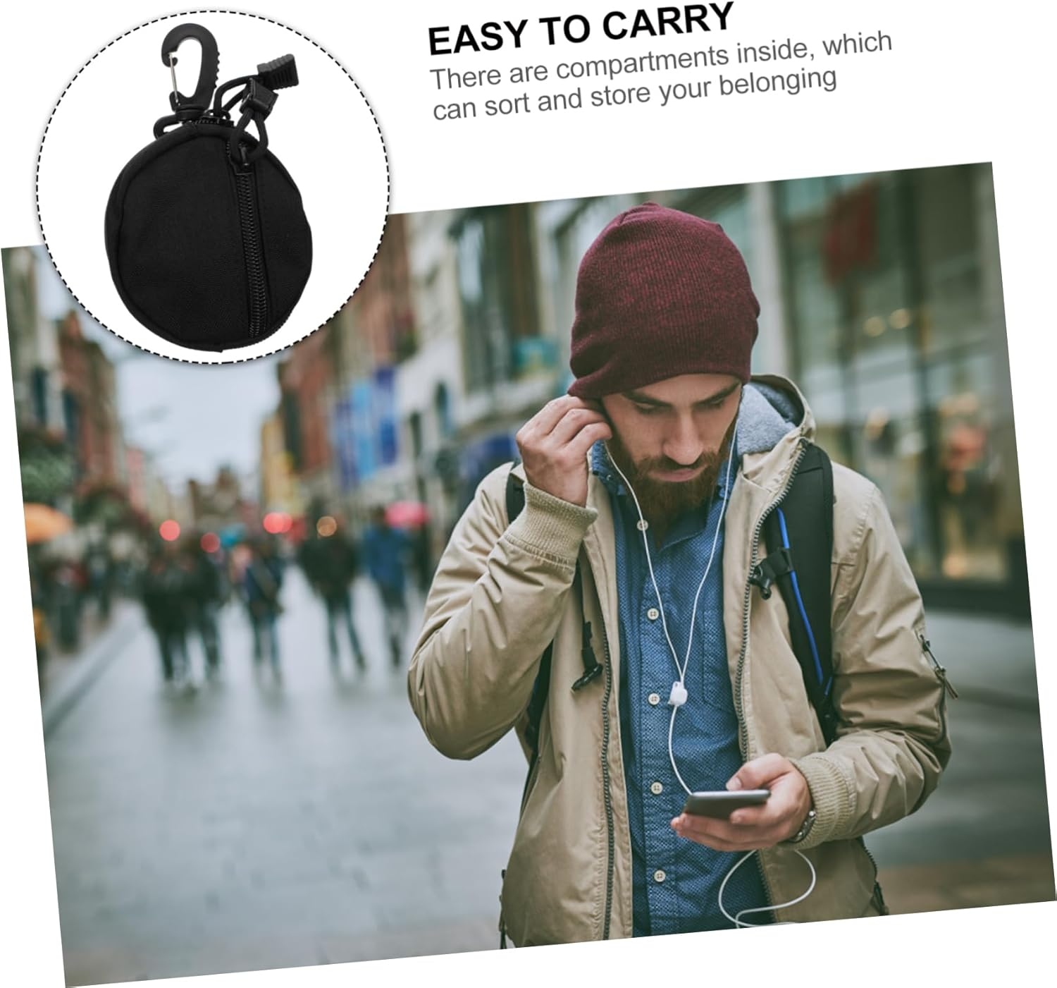 Storage Bag Multi-Purpose Pouch Portable Outdoor Storage Pack for Earphones Lightweight Polyester Hanging Pouch for Camping Hiking and Travel Organization - Green image number 6