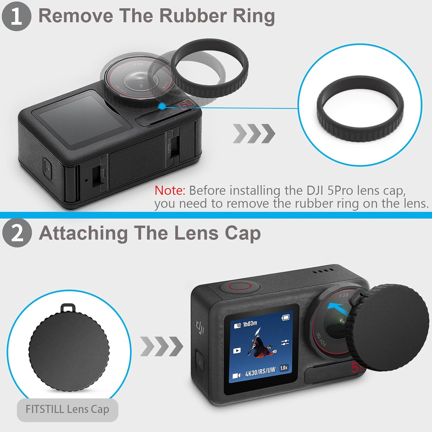 Fitstill [10Pcs] LCD Screen Protector with Silicone Lens Cap Appliable for DJI Osmo Action 5 Pro,Osmo Action 5 Pro Action Camera Accessories,Ultra HD 9H Hardness,Scratch Resistant Bubble-Free