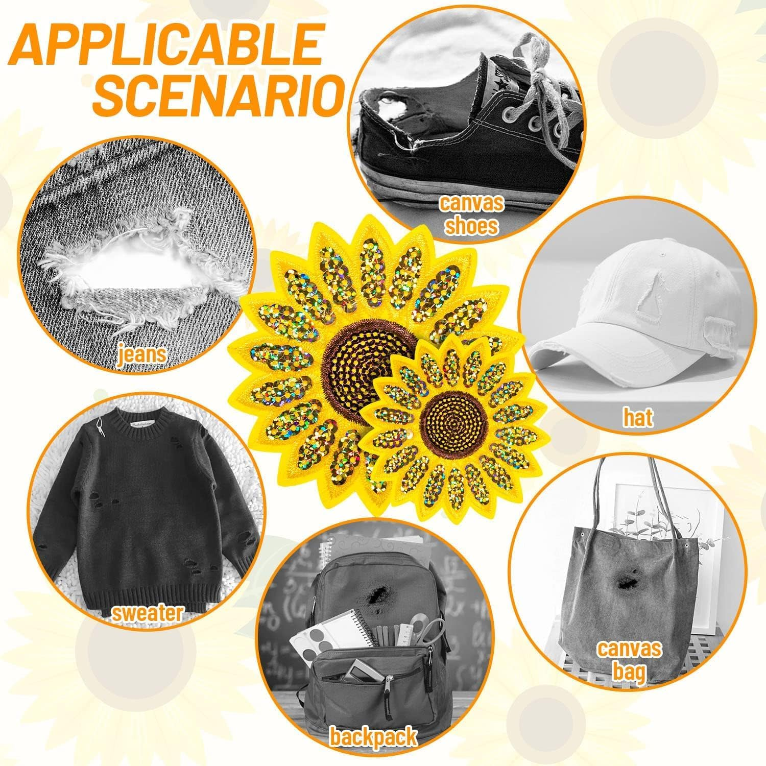 12 Pcs Sunflower Embroidered Iron on Patches, 2 Sizes Sunflower Sew Repair Embroidery Applique Patch for Jeans Clothing Hats Bags Arts Crafts image number 6