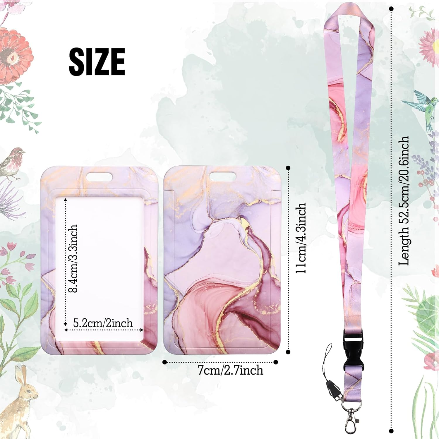 Hianjoo Badge Holder Retractable with Lanyard, ID Card Holder with Belt Clip Carabiner Retractable Reel Neck Lanyard Pull Cord for Students Office Staff, Red Marbling - Blue Stripes image number 4