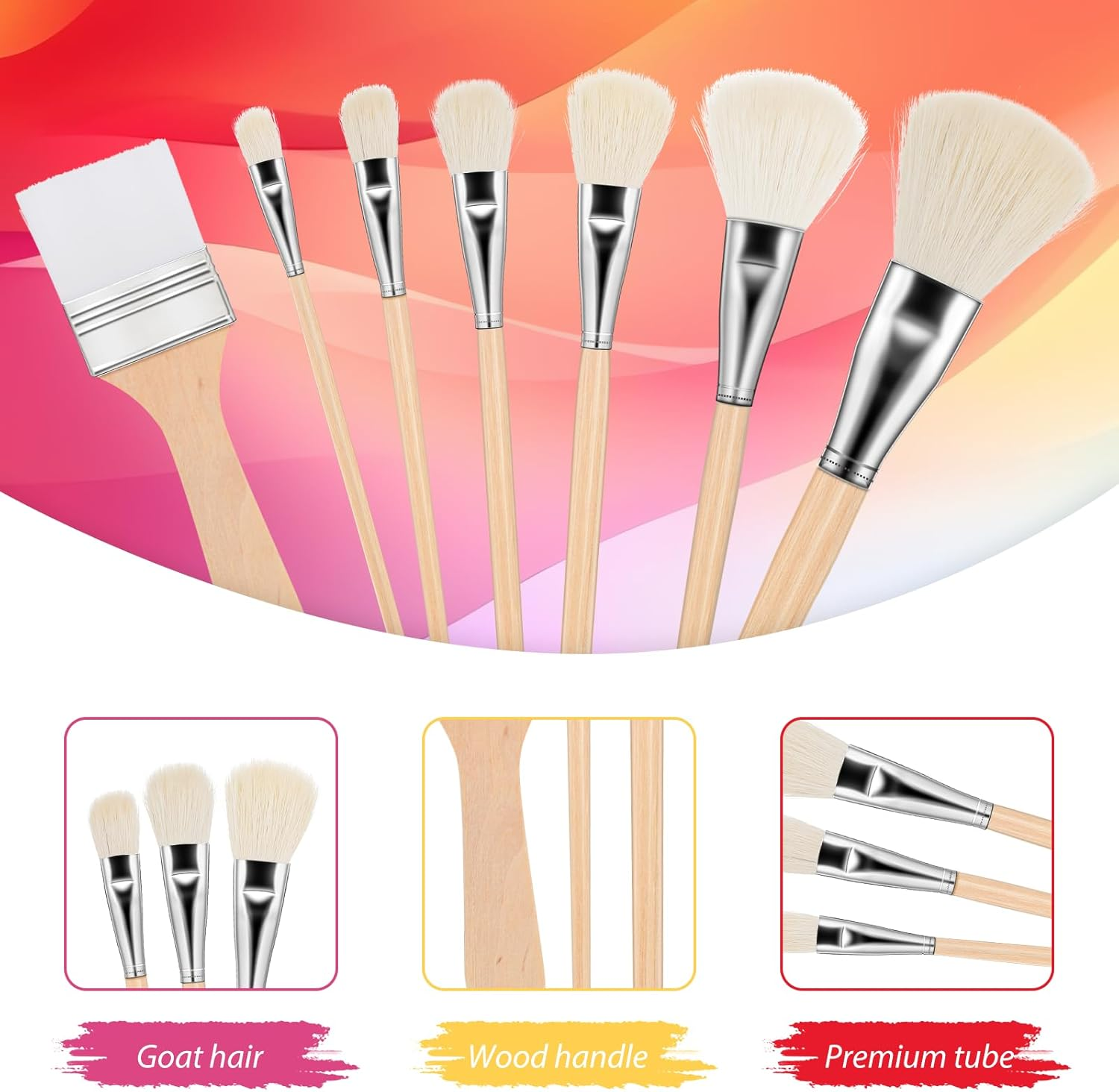 7 Pcs Mop Brush for Painting Gilding Brush Versatile Mop Brushes Assorted Size Paint Brushes Set Paint Brush with Wooden Handle for Acrylic Watercolor Oil Painting Face Body Art image number 1