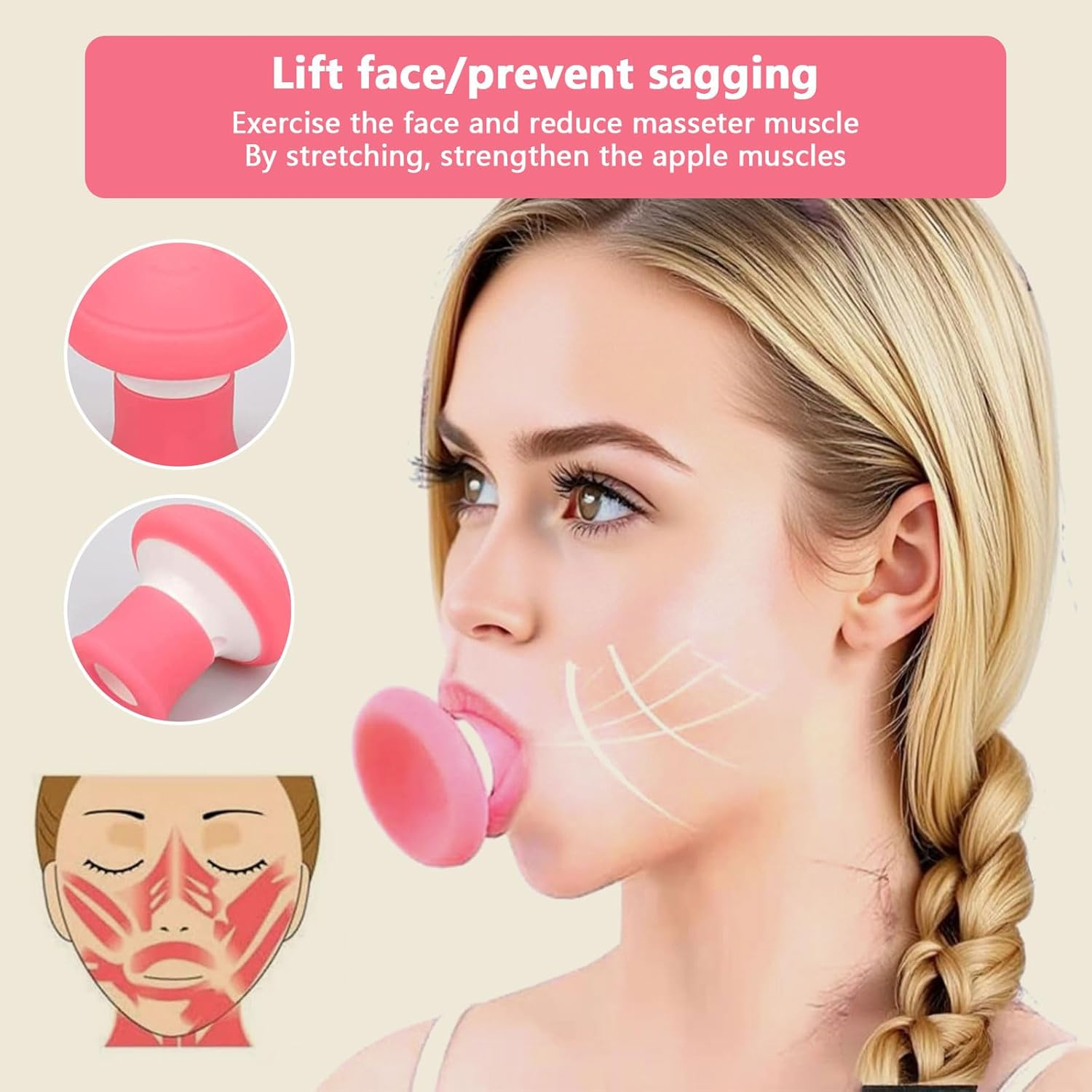 Face Exerciser & Jaw Trainer for Double Chin Reduction, Skin Tightening and Wrinkle Reduction - 22 X 62 X 35 Mm, 1 X Face Slimming Exerciser for Women and Men, Povtor