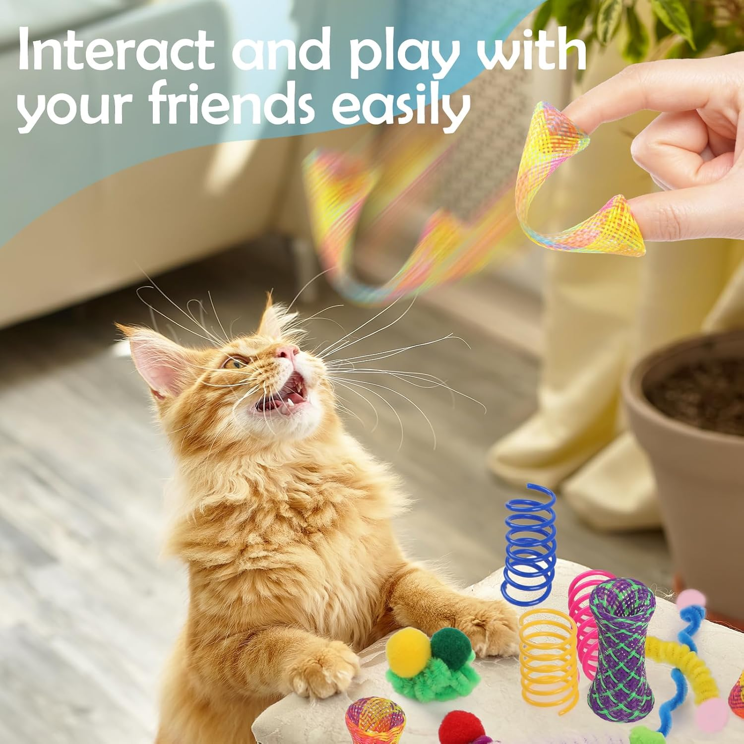 42Pcs Cat Spring Toys，Geeric 20 Short Springs+12 Plush Toy+10 Elastic Hose Tube Colorful Folding Bouncing Mesh Pet Spring Tube Kitten Toy Portable Interactive Cats Toys to Swat, Bite, Hunt In/Outdoor image number 6